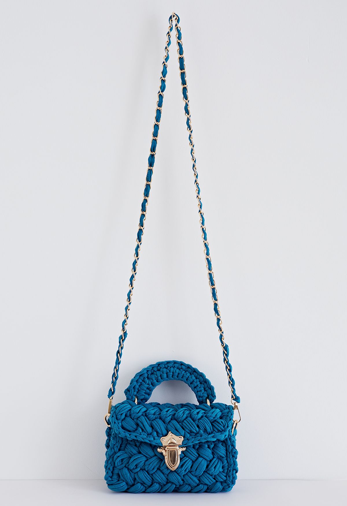 Braided Chunky Knit Mini Bag in Indigo