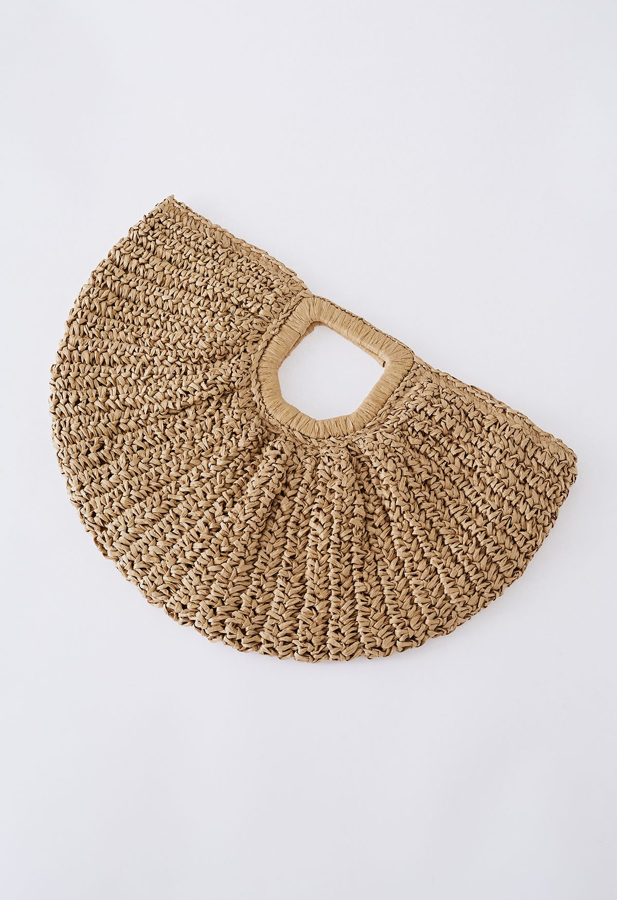 Semicircle Woven Straw Handbag in Tan