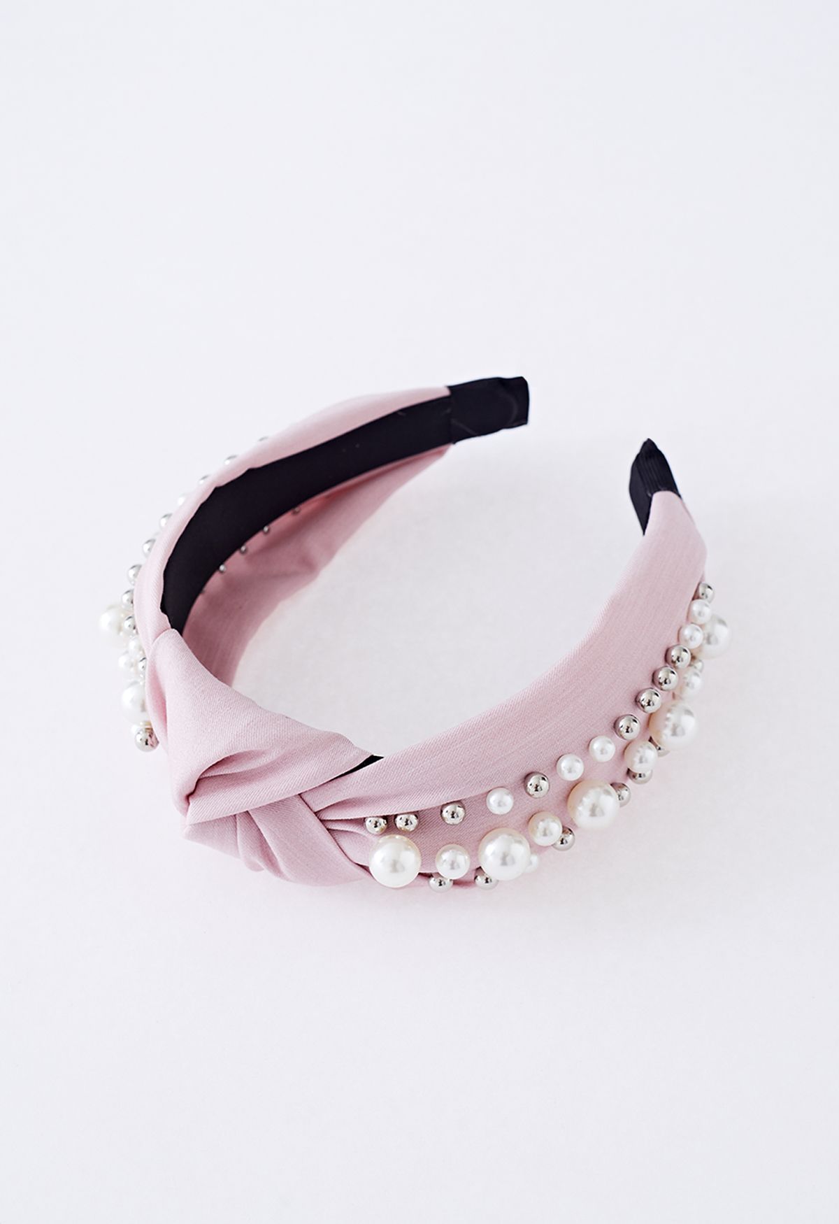 Pearl Decor Beaded Cloth Headband in Pink