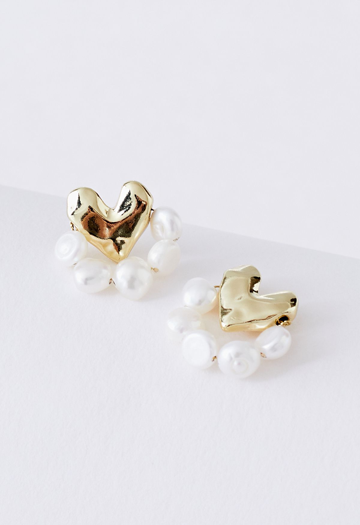 Golden Heart Pearl Trim Earrings
