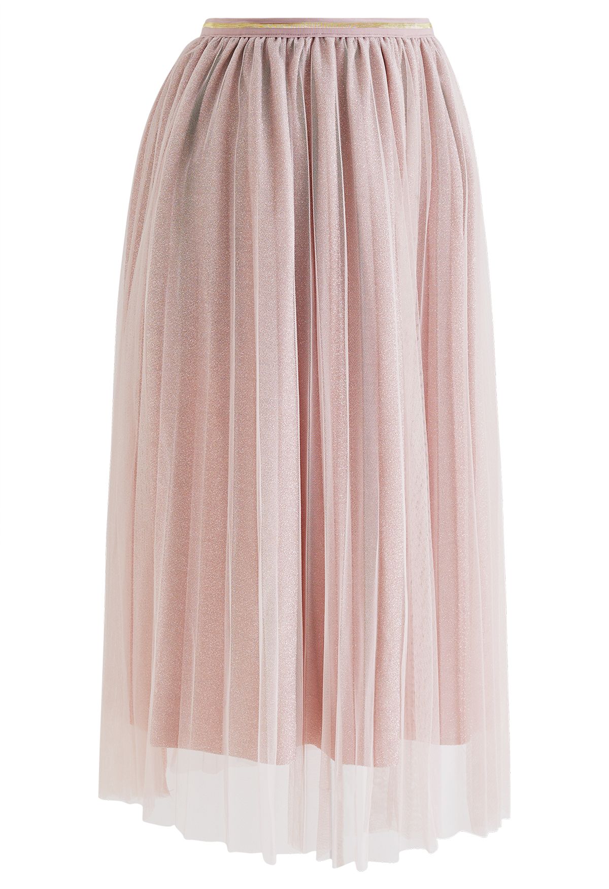 Glimmering Pleated Mesh Midi Skirt in Pink - Retro, Indie and Unique ...