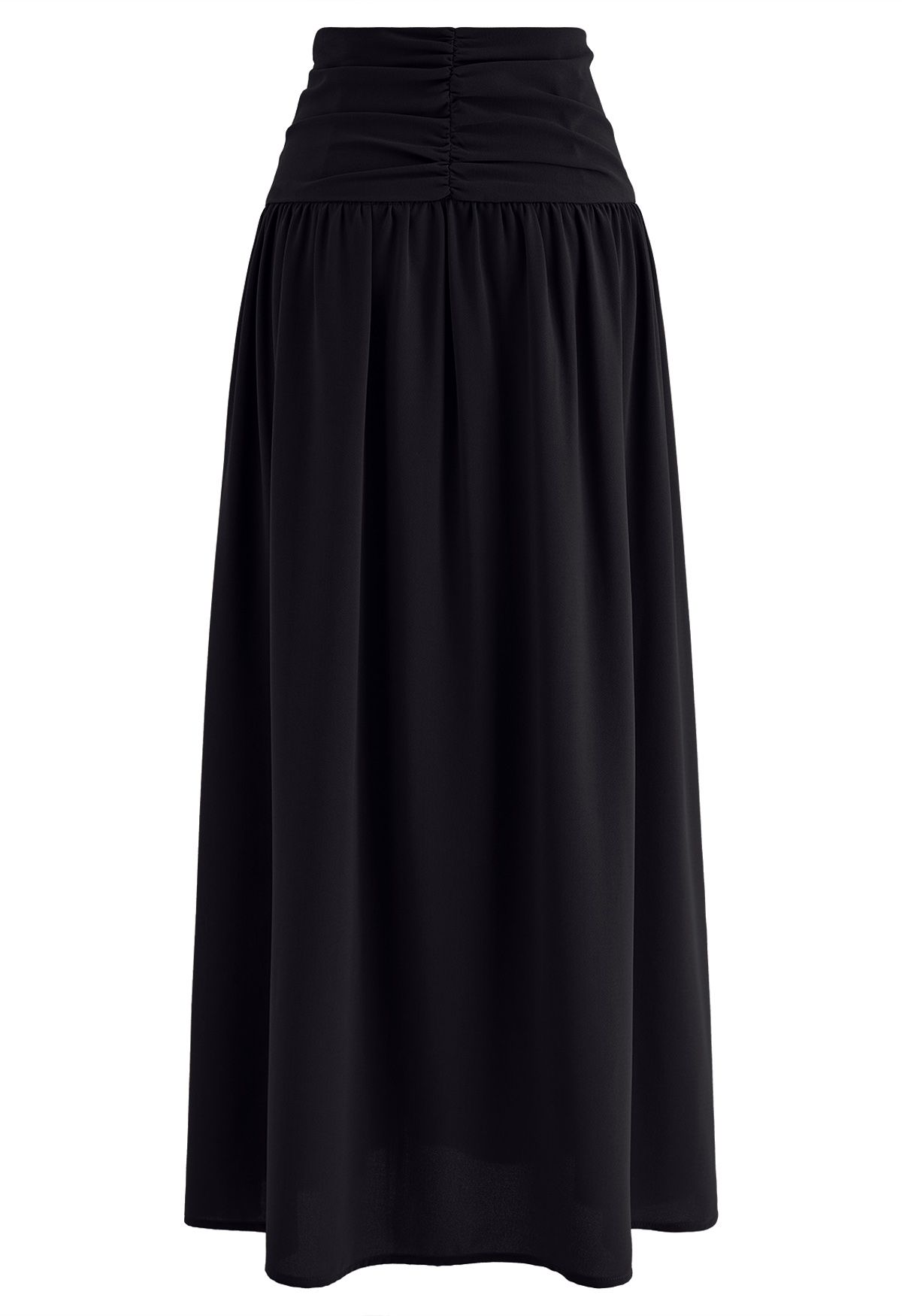 Ruched Waist Slit Maxi Skirt in Black