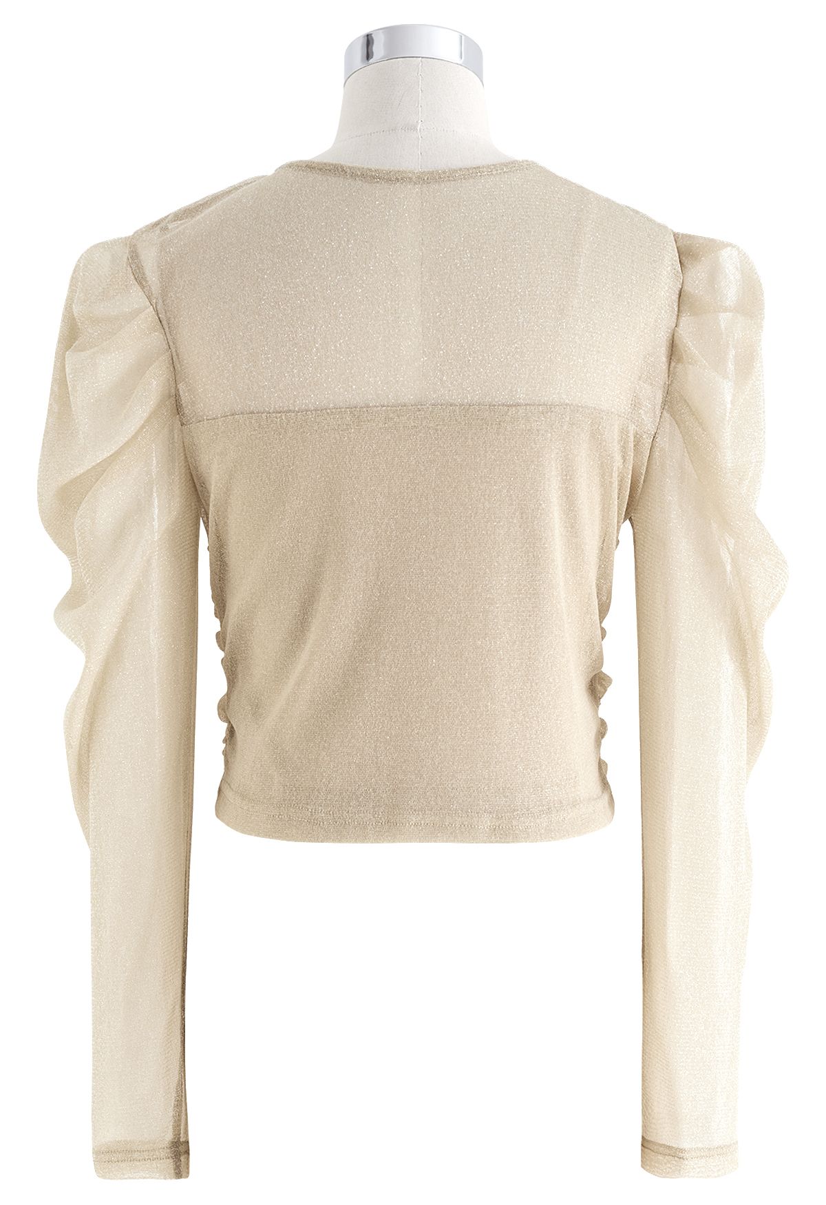 Scintillant V-Neck Ruched Front Top in Sand