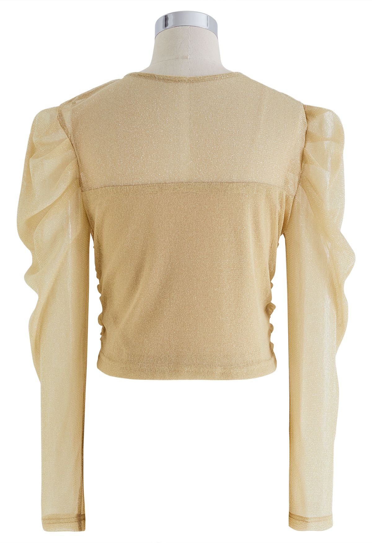 Scintillant V-Neck Ruched Front Top in Gold