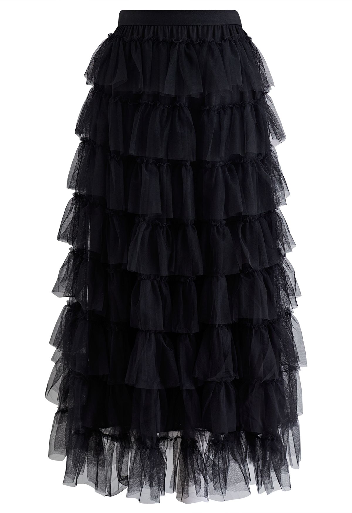 Ruffle Tiered Tulle Mesh Maxi Skirt in Black - Retro, Indie and Unique ...