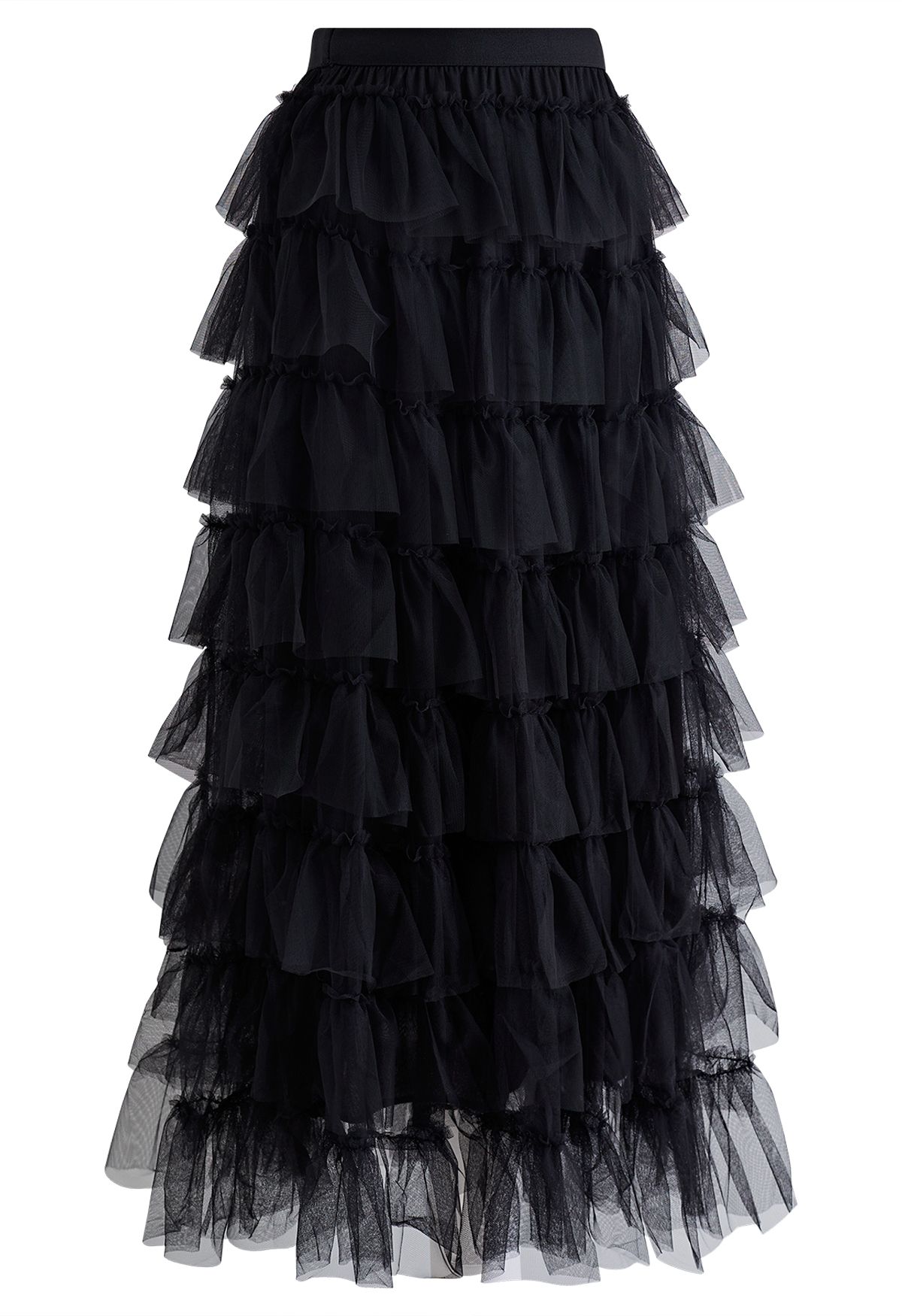 Ruffle Tiered Tulle Mesh Maxi Skirt in Black - Retro, Indie and Unique ...