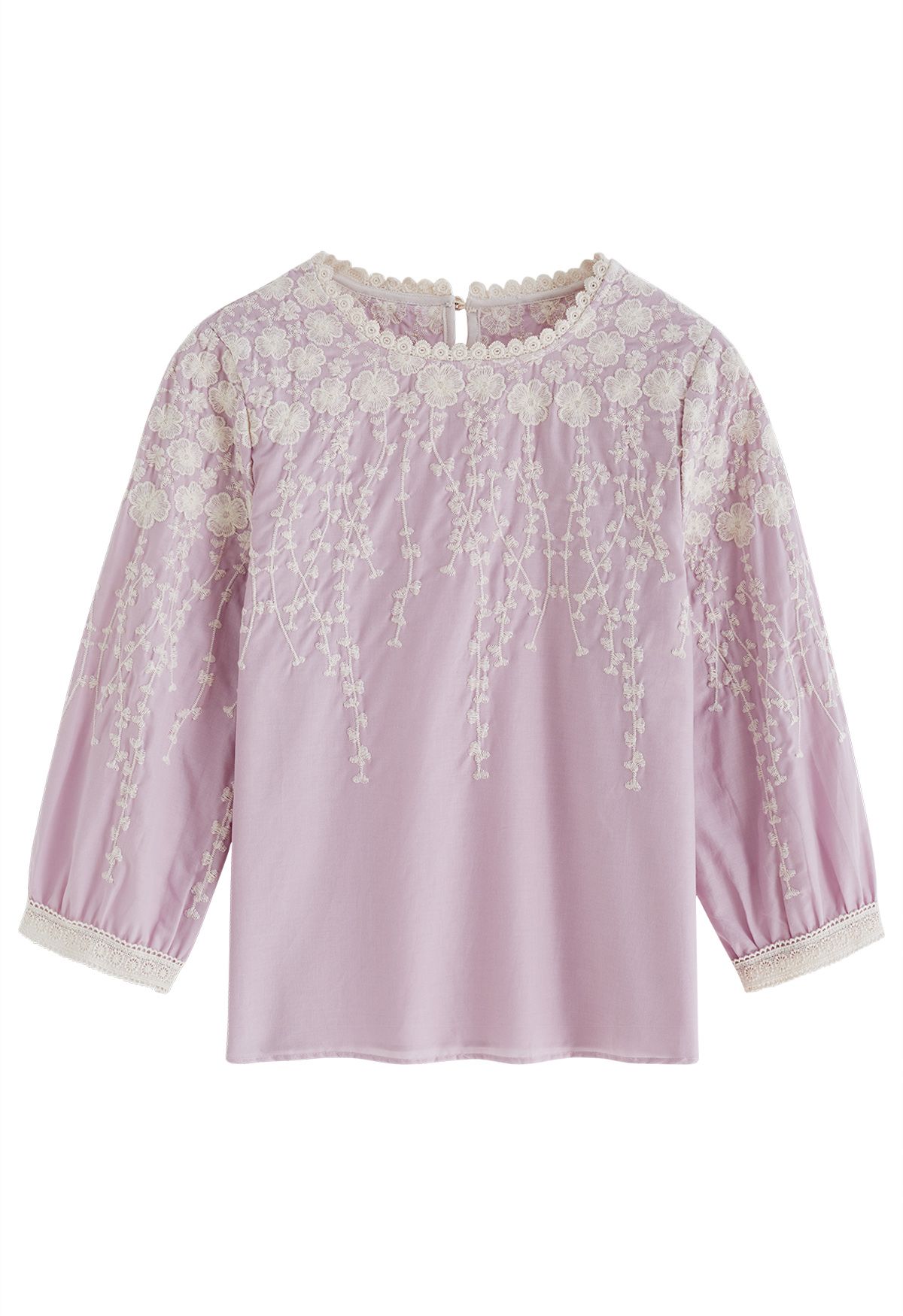 Clover Branch Embroidered Dolly Top in Lilac