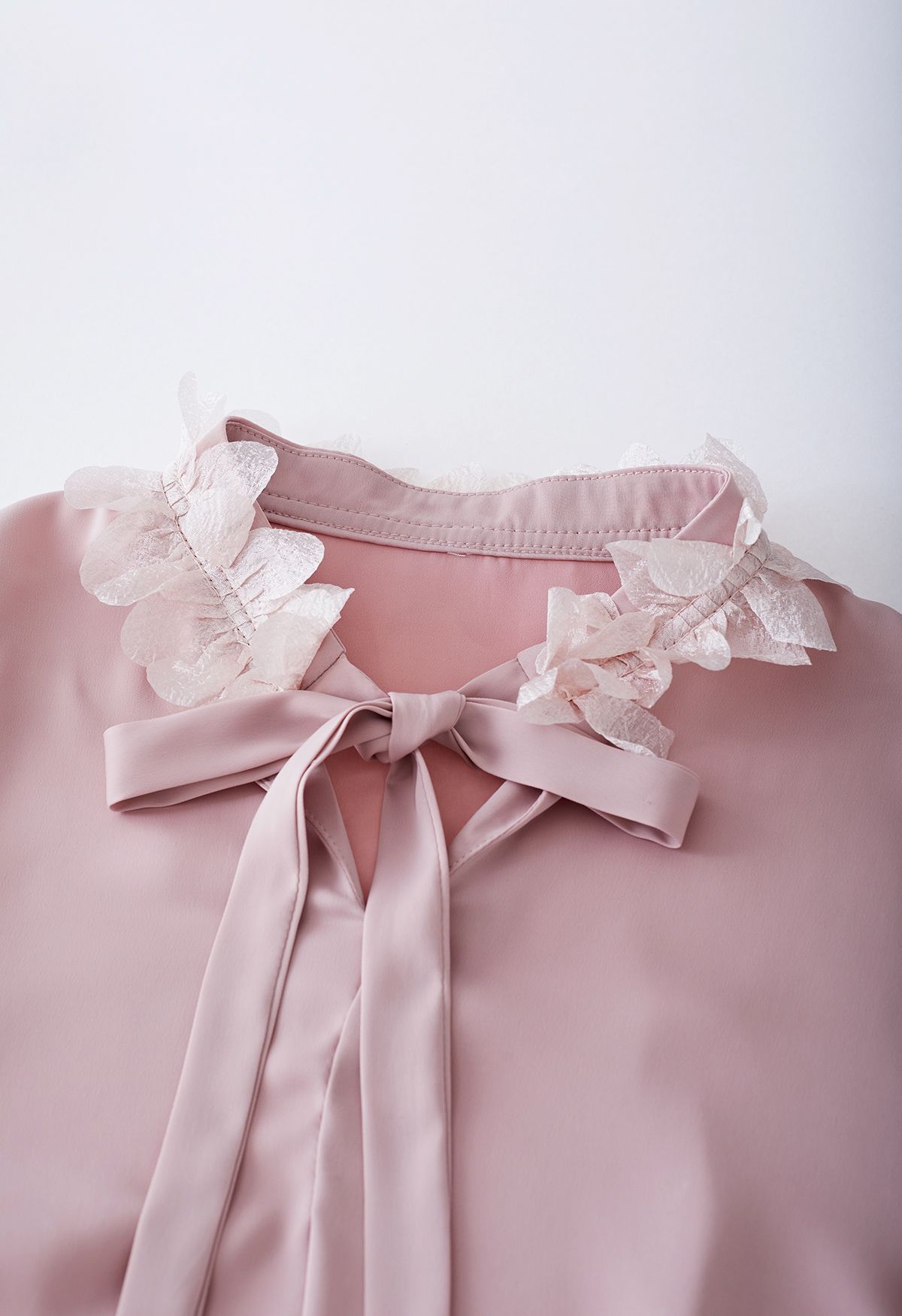 Petal Trim Bowknot Satin Shirt in Pink - Retro, Indie and Unique Fashion