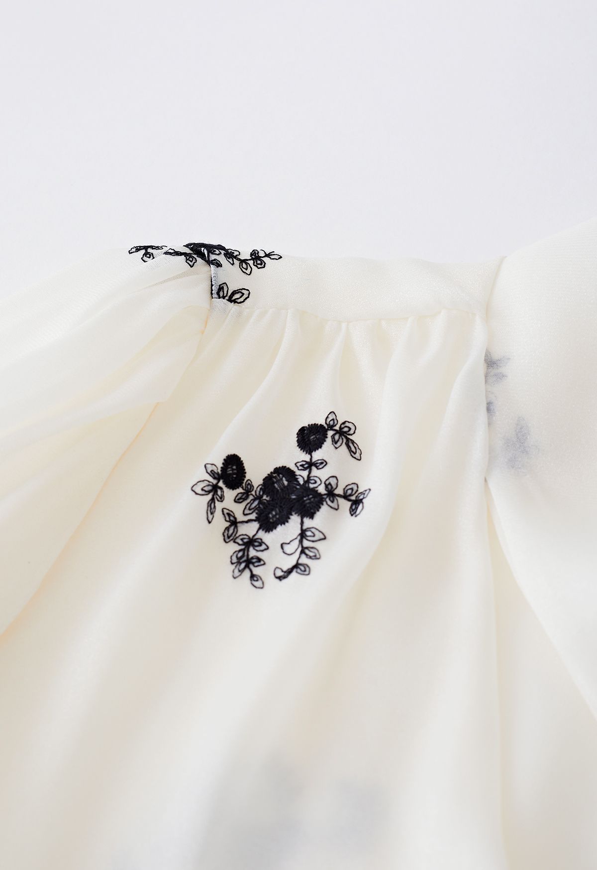 Shimmer Bow Neck Floret Embroidered Shirt