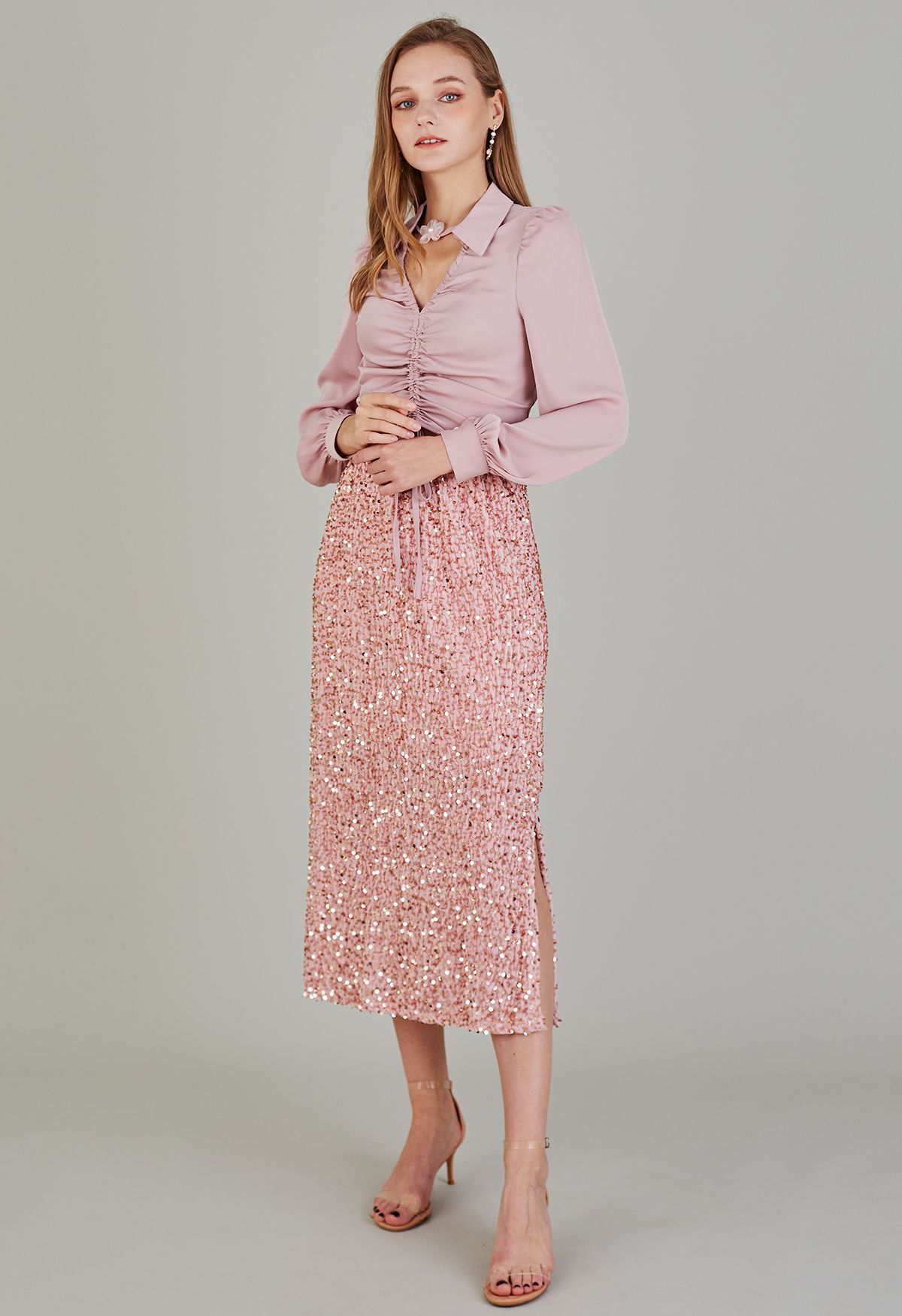 Flattering Sequins Velvet Slit Pencil Skirt