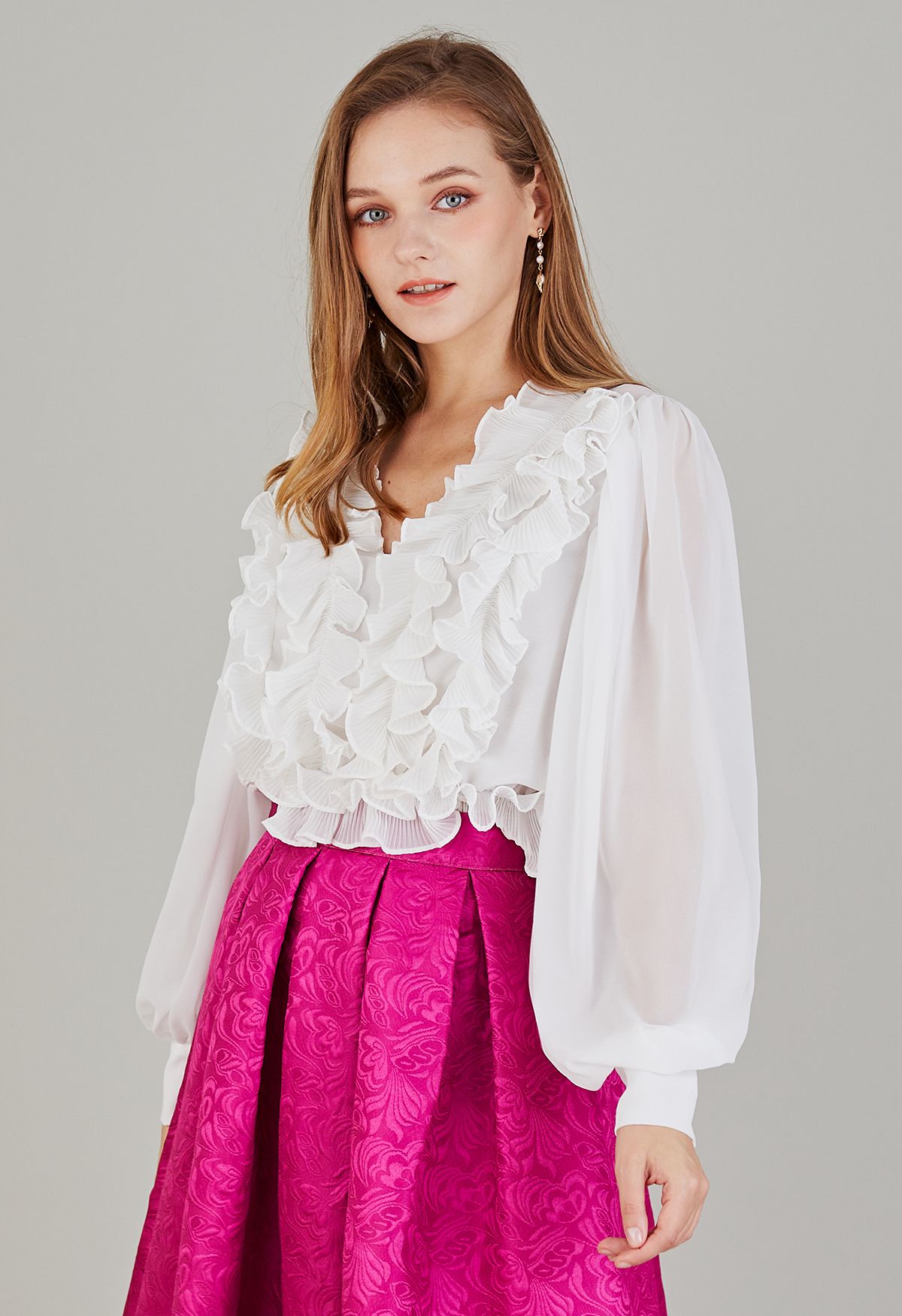 Fluttering Ruffle Semi-Sheer Crop Top in White - Retro, Indie and ...