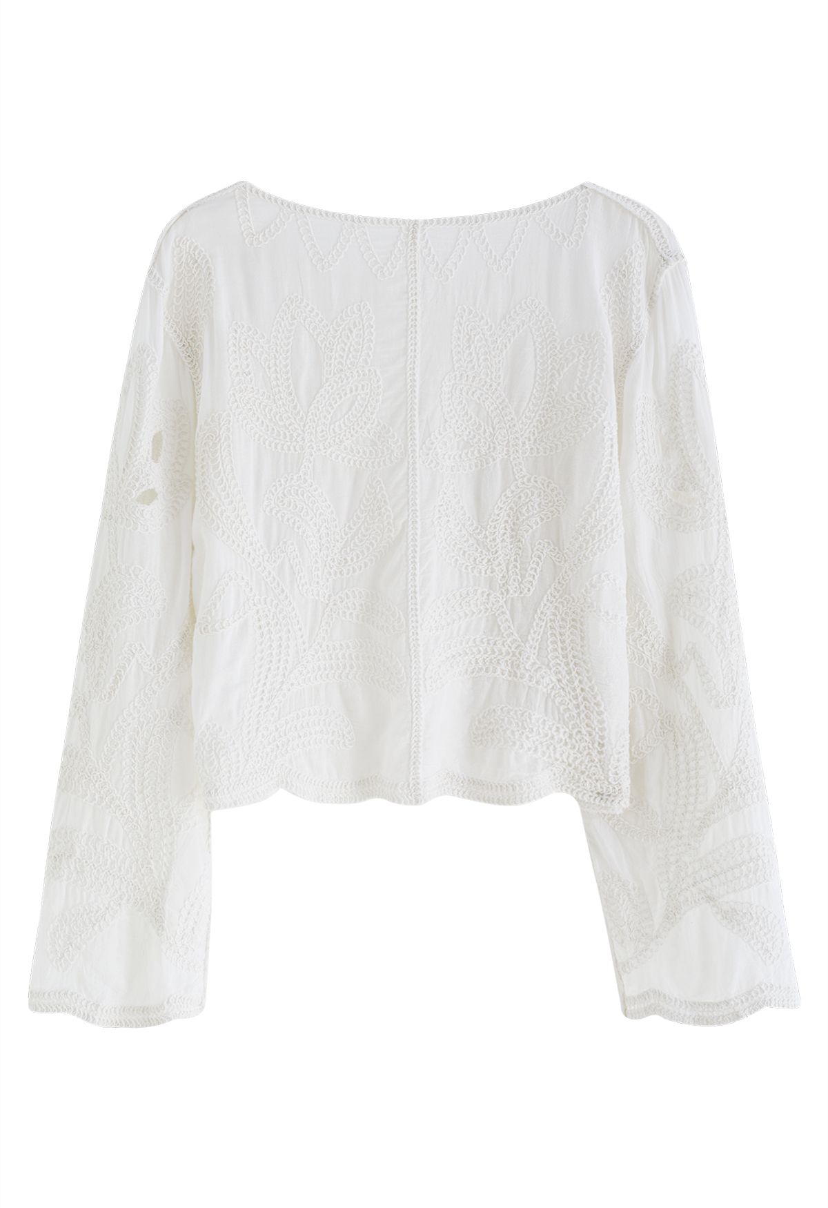 Cutwork Trim Grass Embroidered Top in White