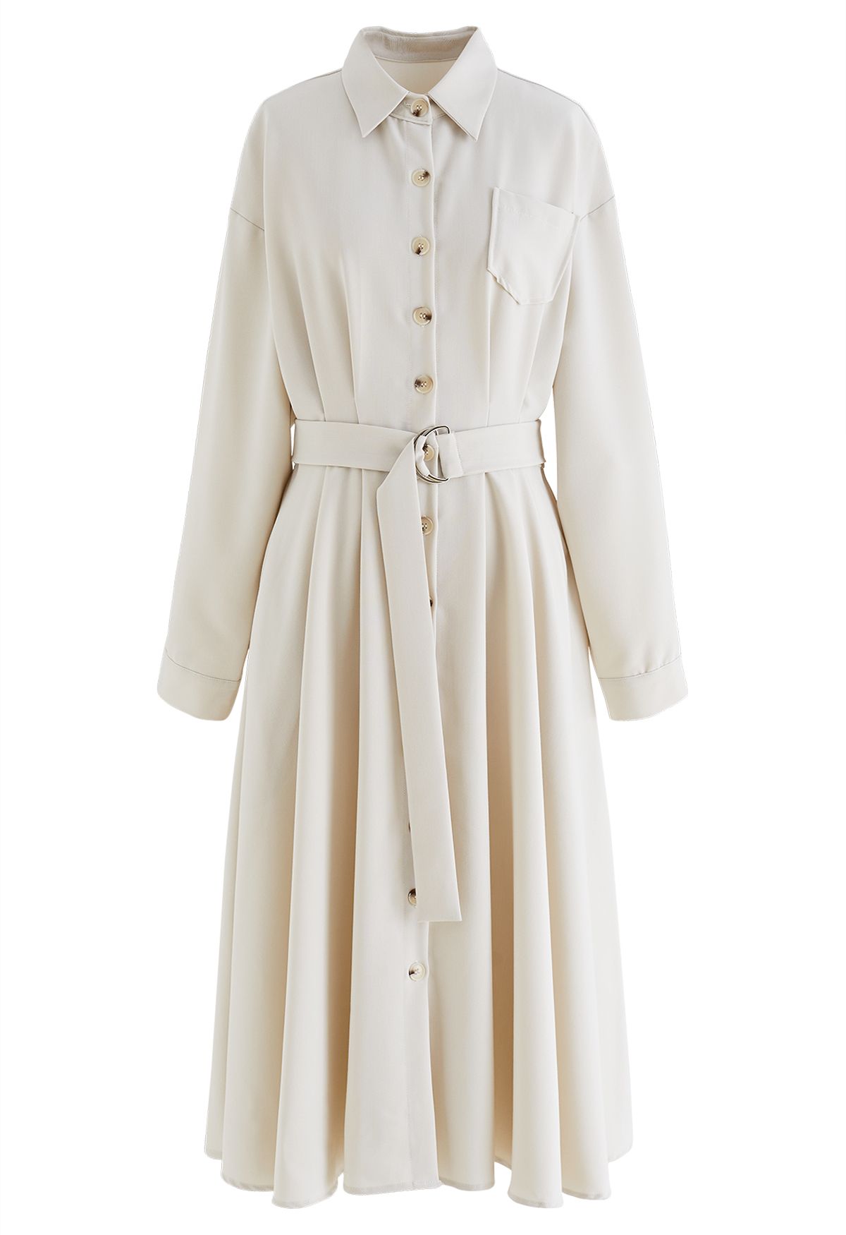 Belted Button Down Shirt Dress in Ivory