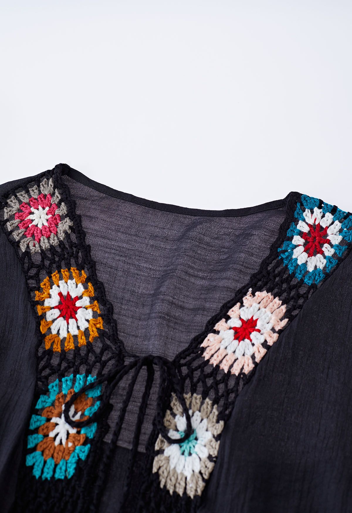 Colorful Crochet Tassel Kimono in Black