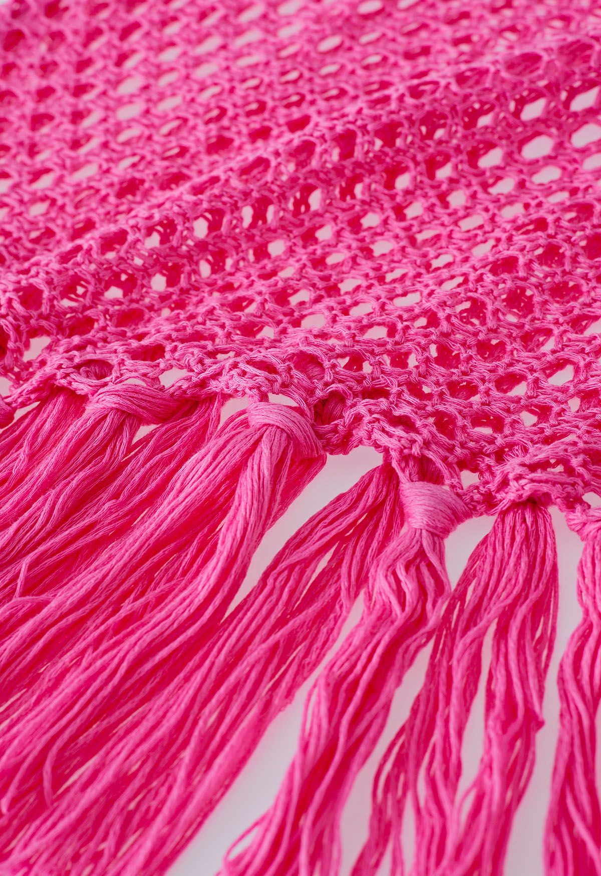 Tassel Hem Hollow Out Sleeveless Knit Cover Up in Hot Pink