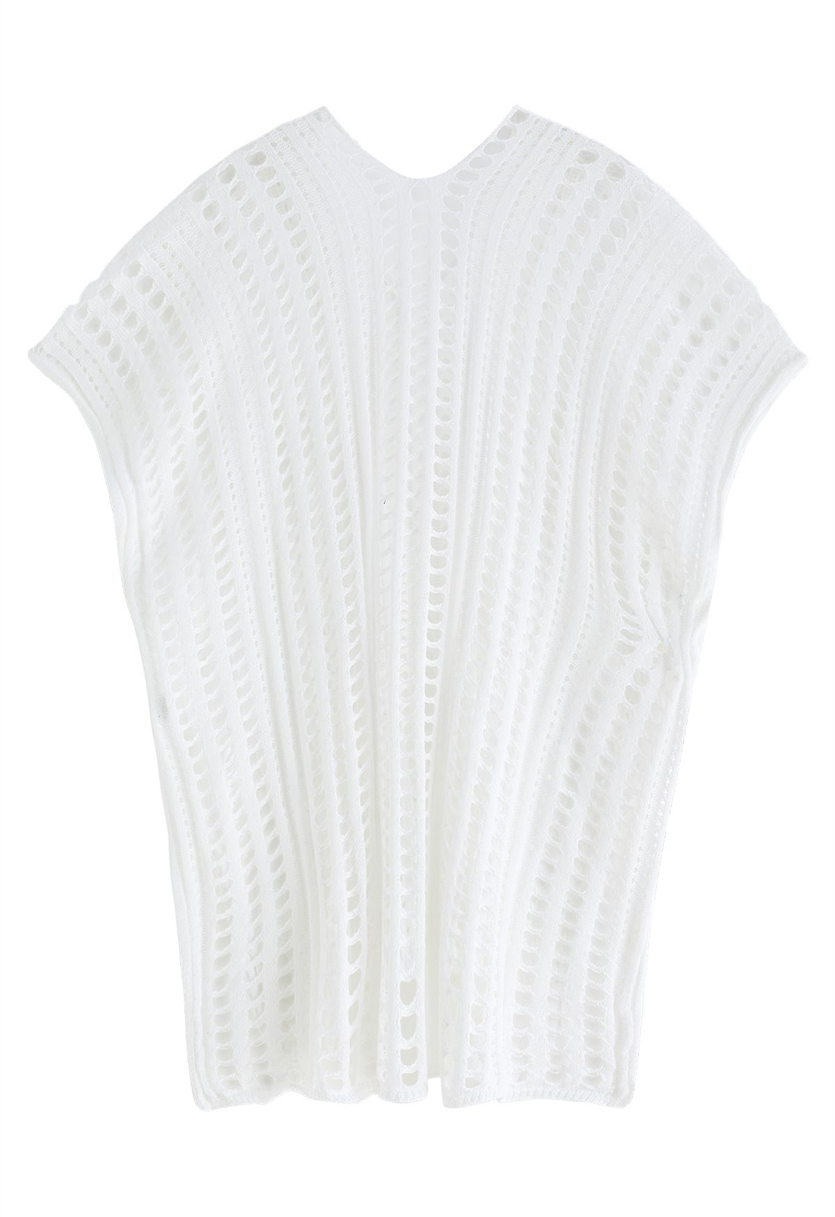 Side Slit Openwork Knit Cover Up in White