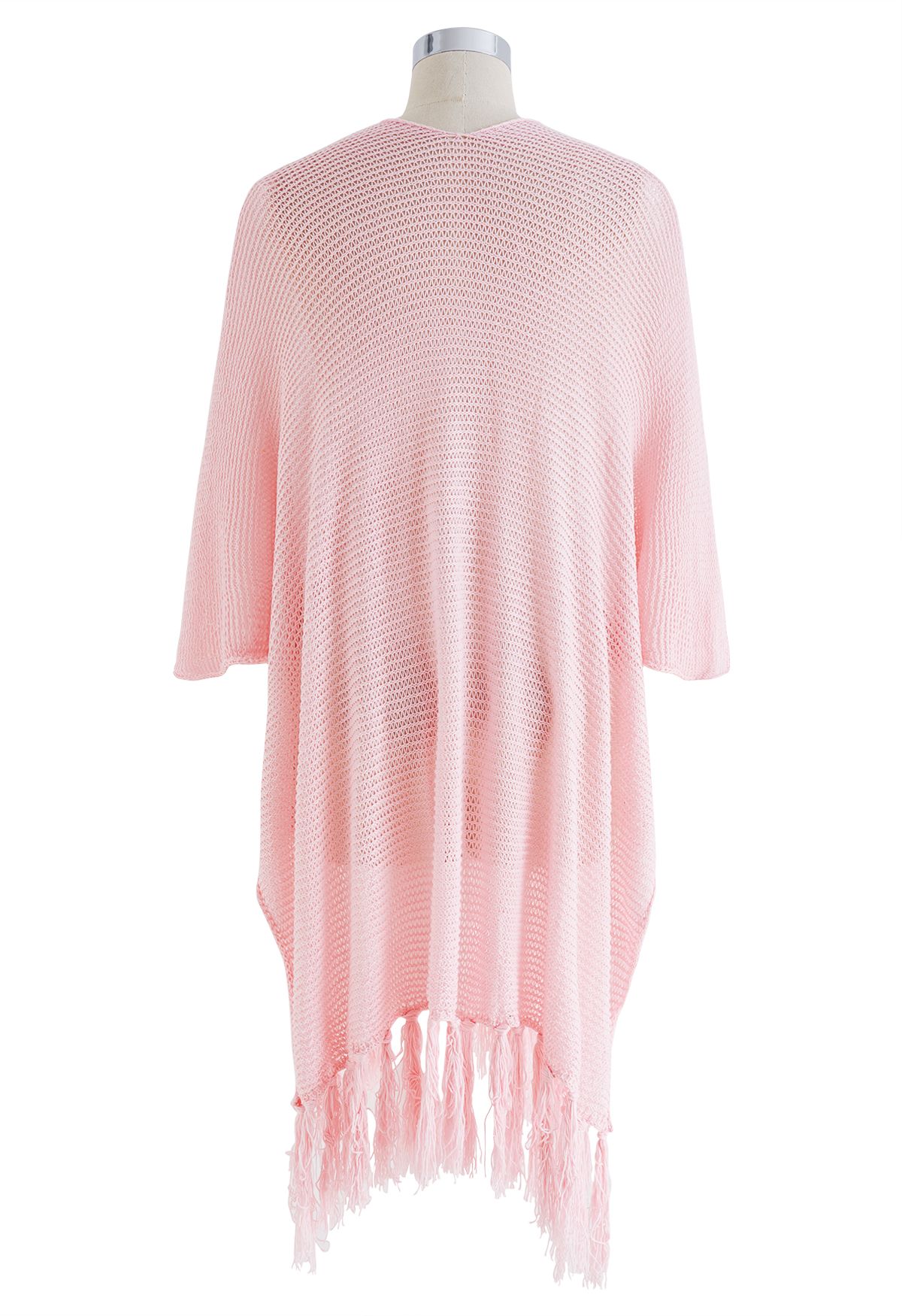 Fringed Hem Pointelle Knit Cover Up in Pink