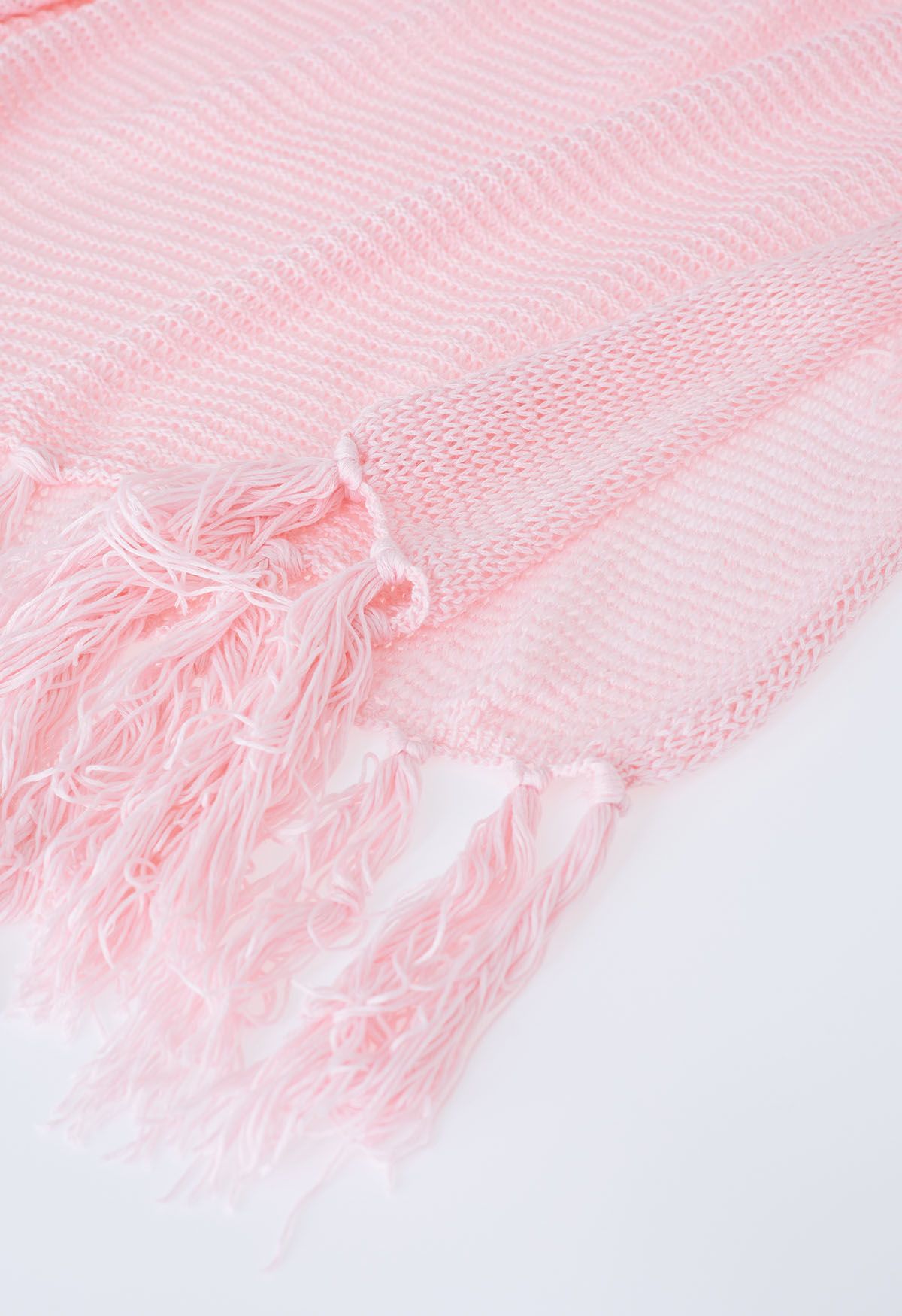 Fringed Hem Pointelle Knit Cover Up in Pink