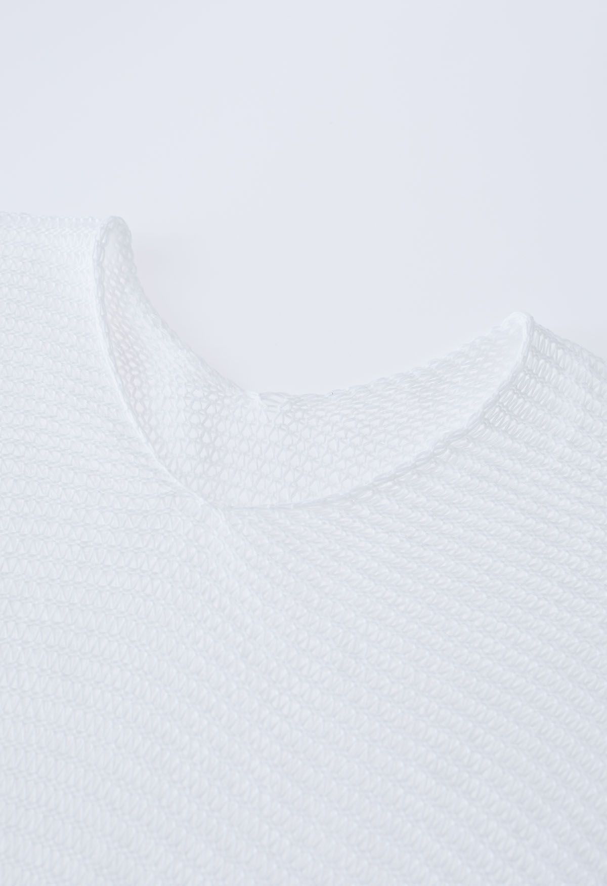 Fringed Hem Pointelle Knit Cover Up in White