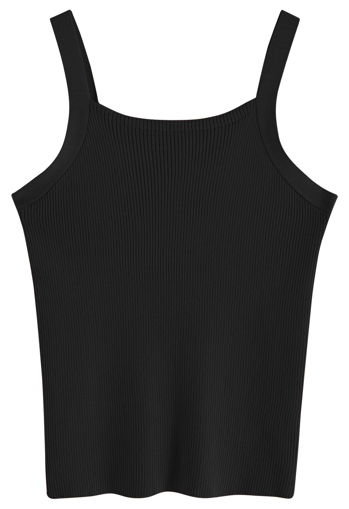 Stretchy Ribbed Knit Cami Top in Black