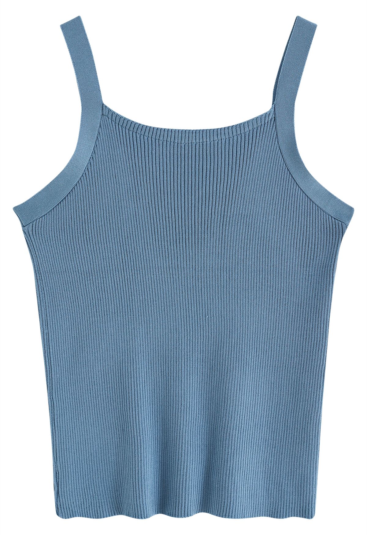 Stretchy Ribbed Knit Cami Top in Dusty Blue