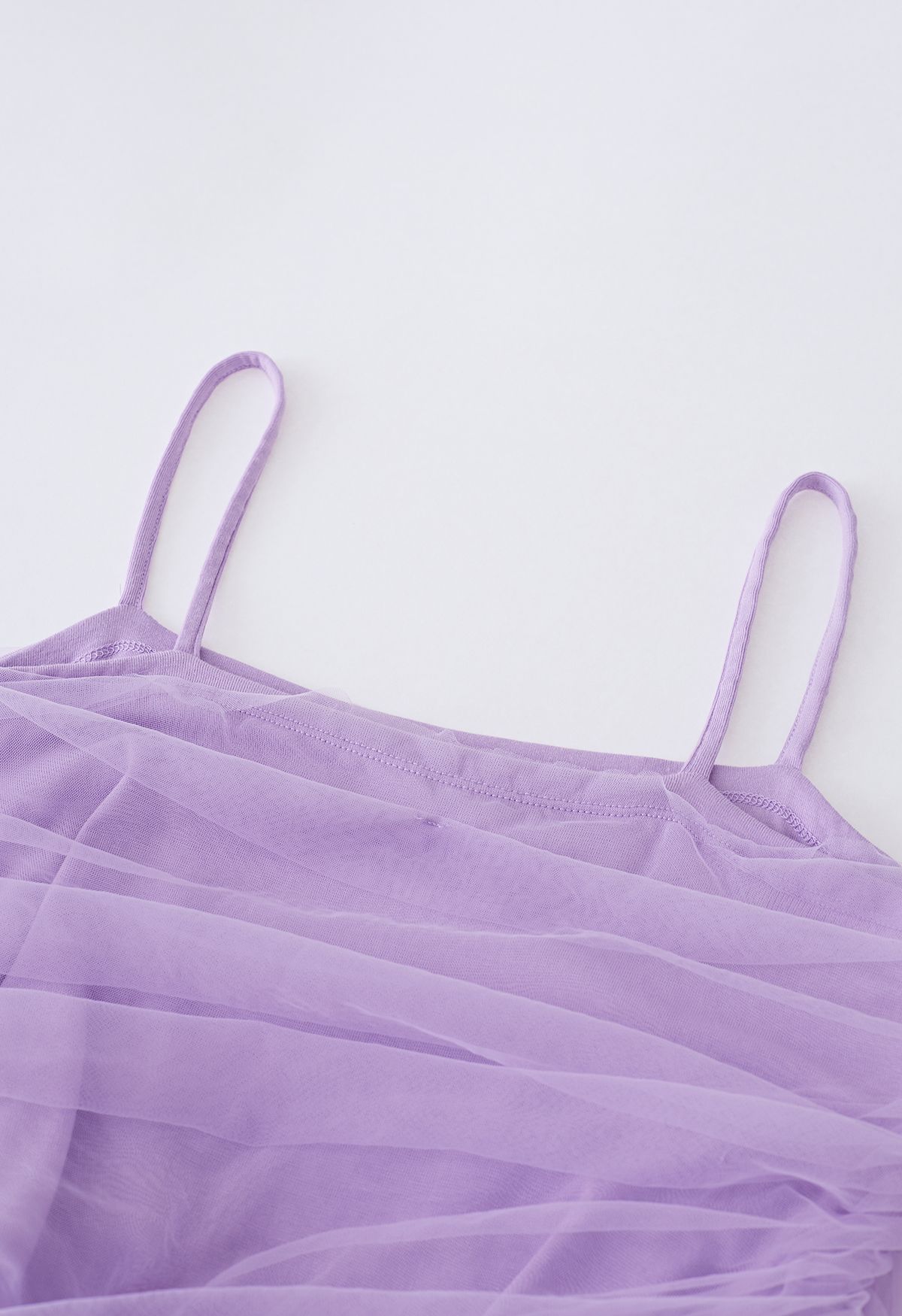 Ruched Mesh Cami Top in Lilac