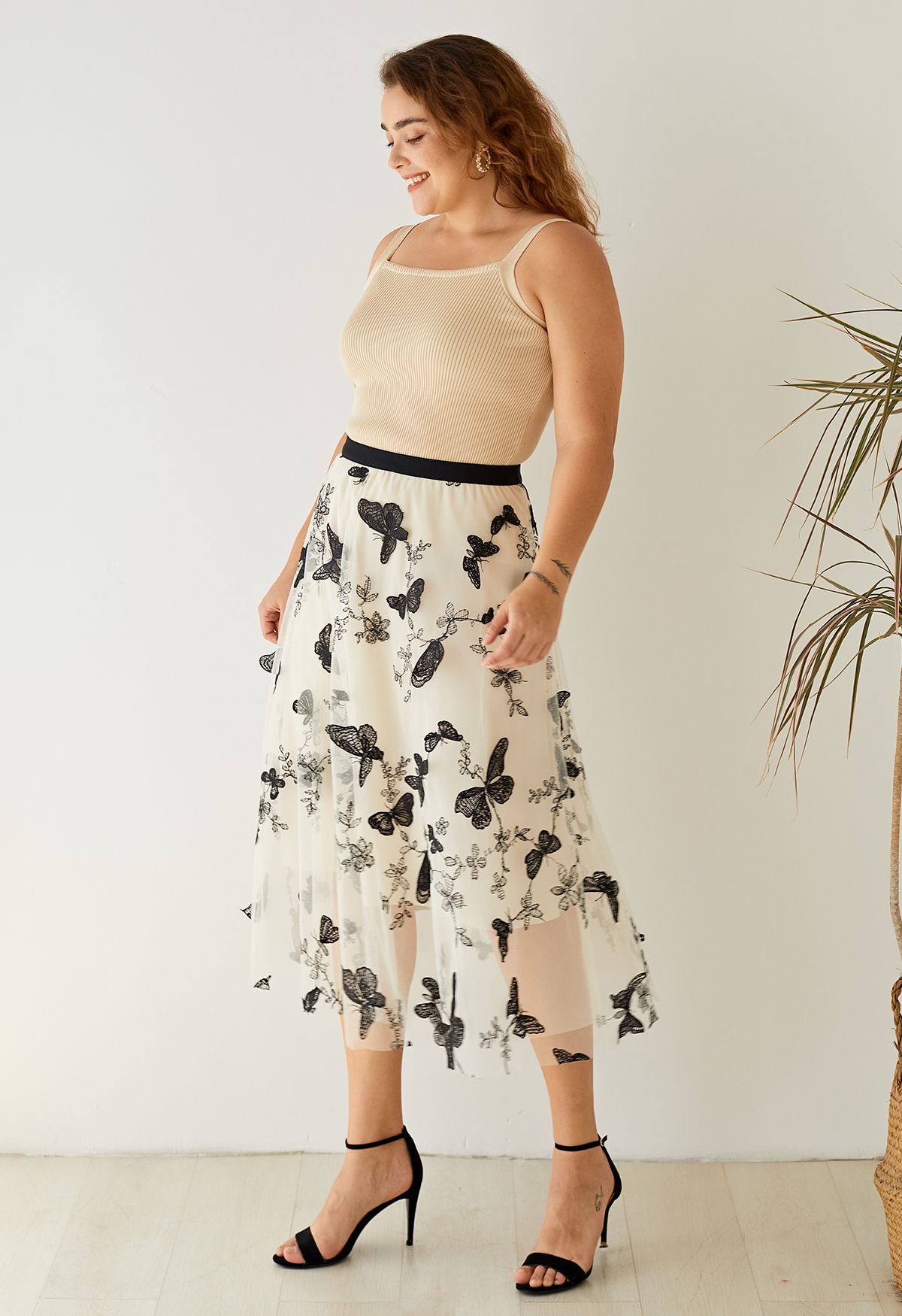 3D Butterfly Double-Layered Mesh Midi Skirt in Smoke - Retro, Indie and  Unique Fashion