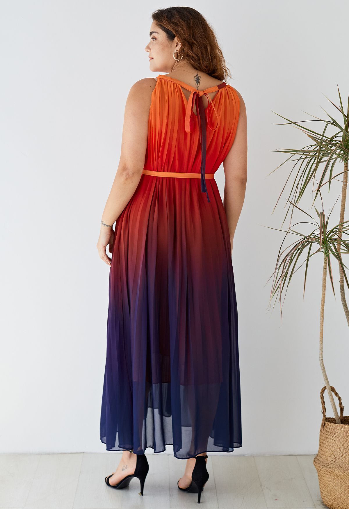 Splendor of the Sunset Gradient Pleated Maxi Dress