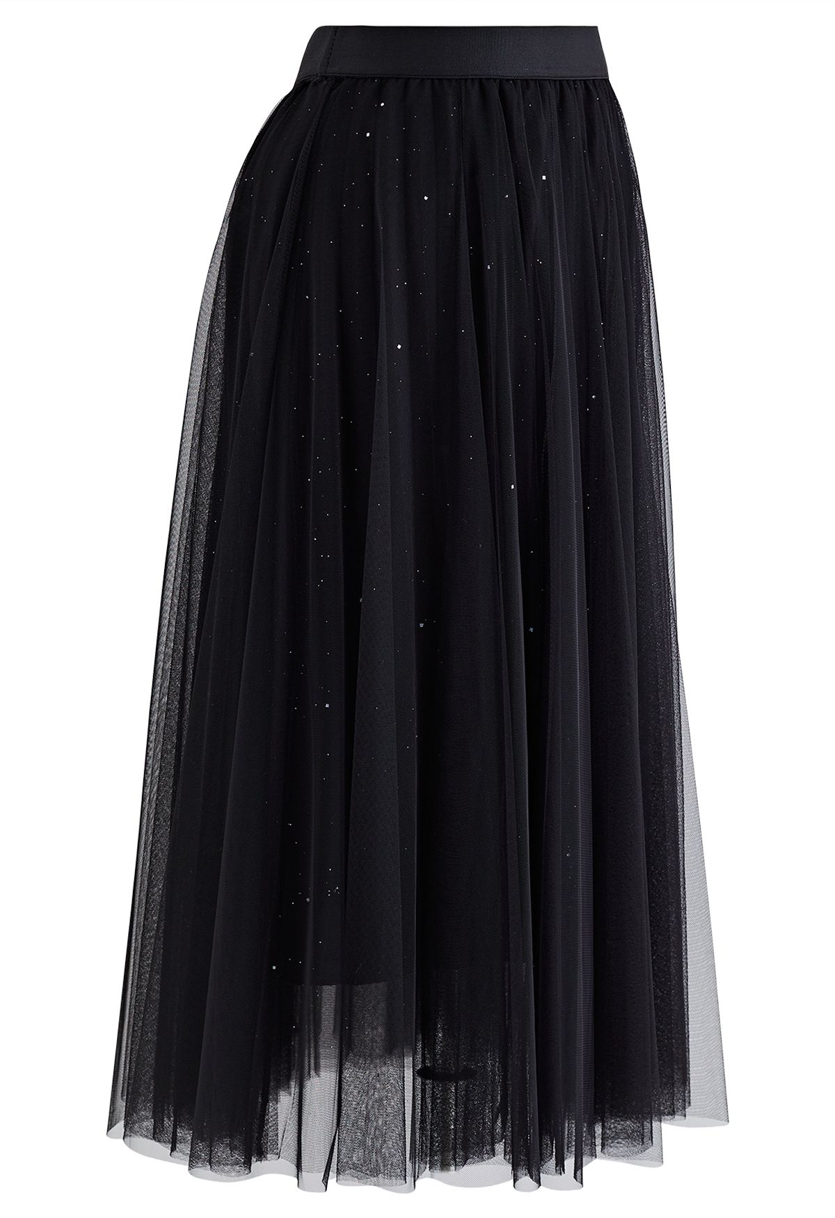 Venus Glitter Mesh Tulle Midi Skirt in Black - Retro, Indie and Unique ...