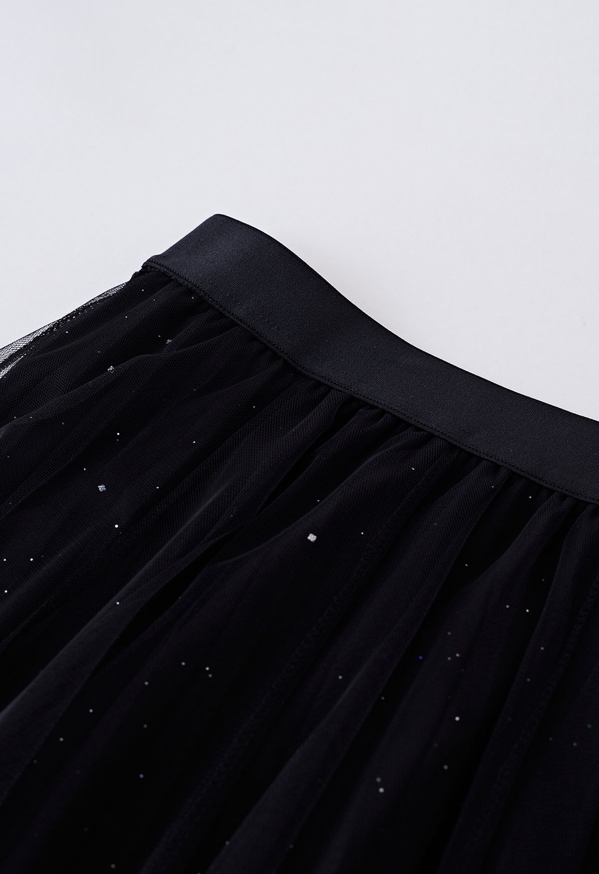 Venus Glitter Mesh Tulle Midi Skirt in Black