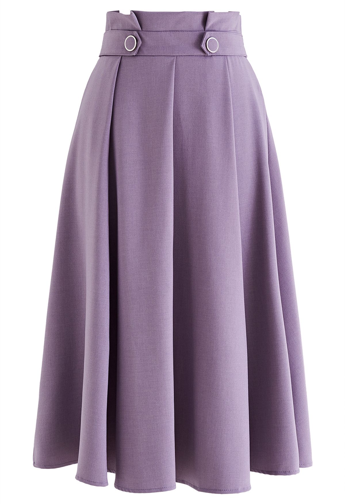 Pleated Buttoned Waist A-Line Midi Skirt in Lilac - Retro, Indie and ...