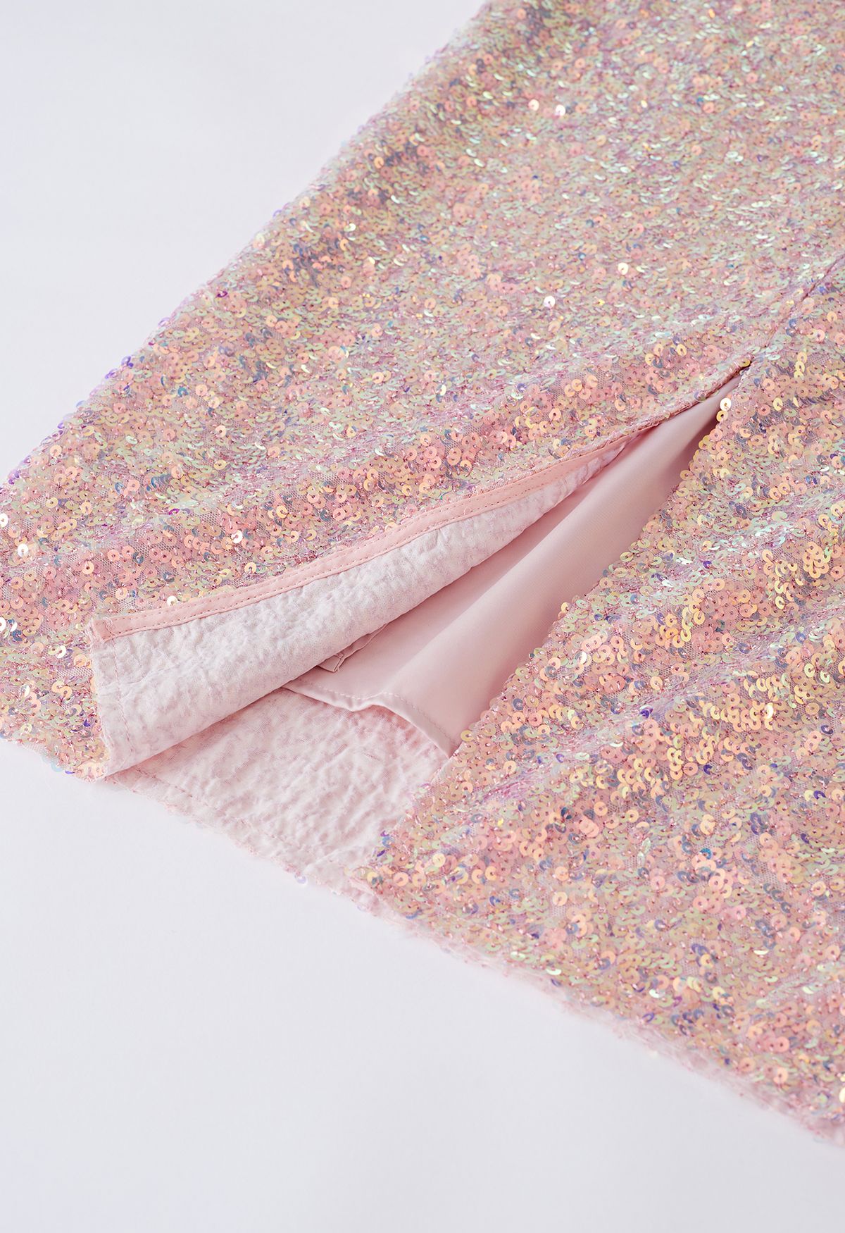 Iridescent Sequin Embellished Pencil Skirt in Pink