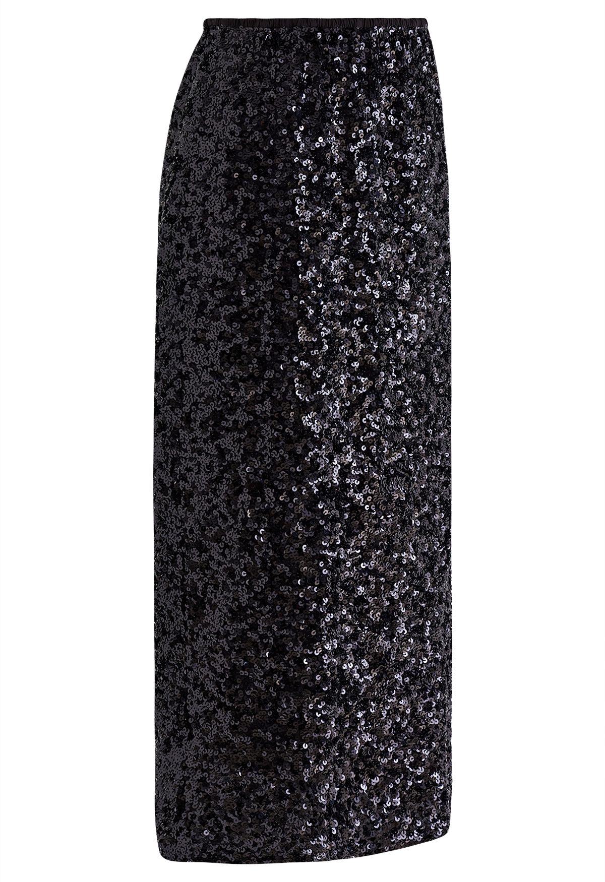 Iridescent Sequin Embellished Pencil Skirt in Black