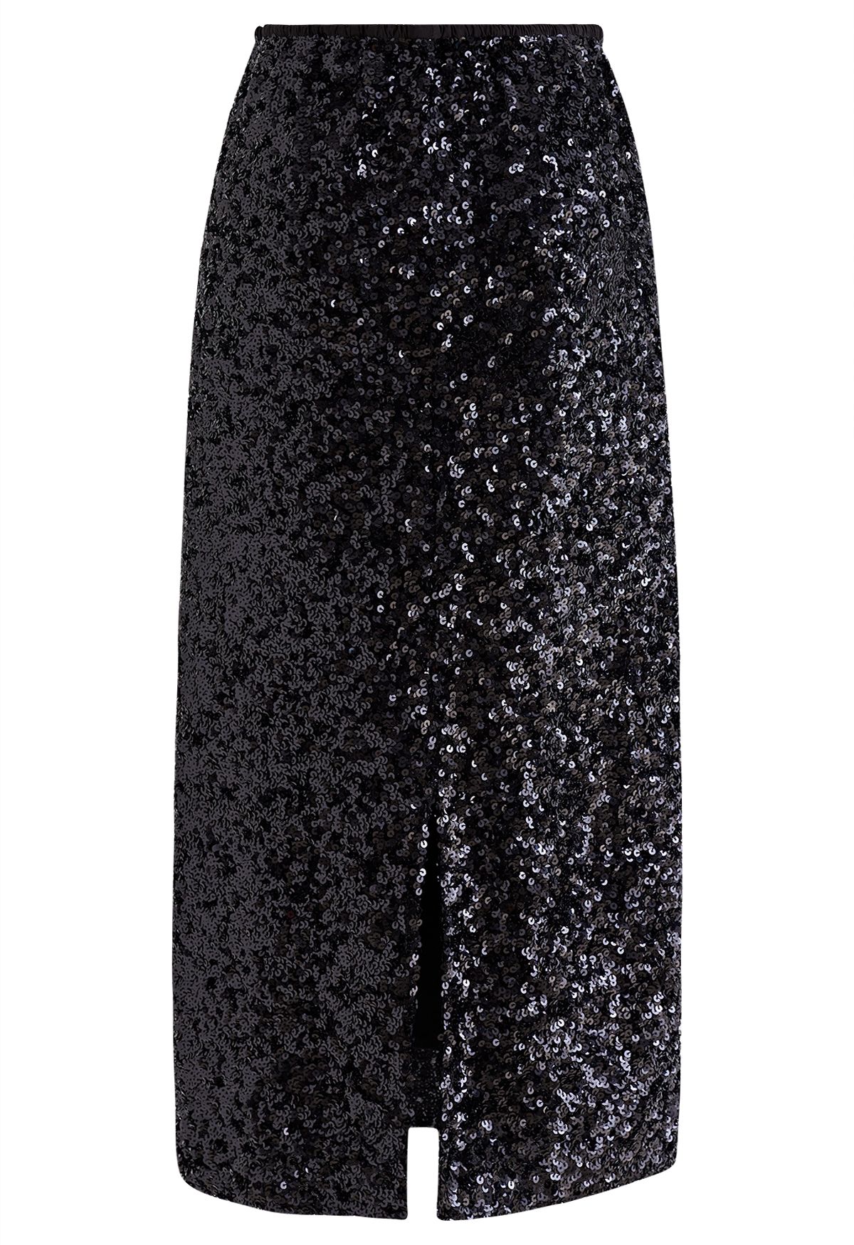 Iridescent Sequin Embellished Pencil Skirt in Black
