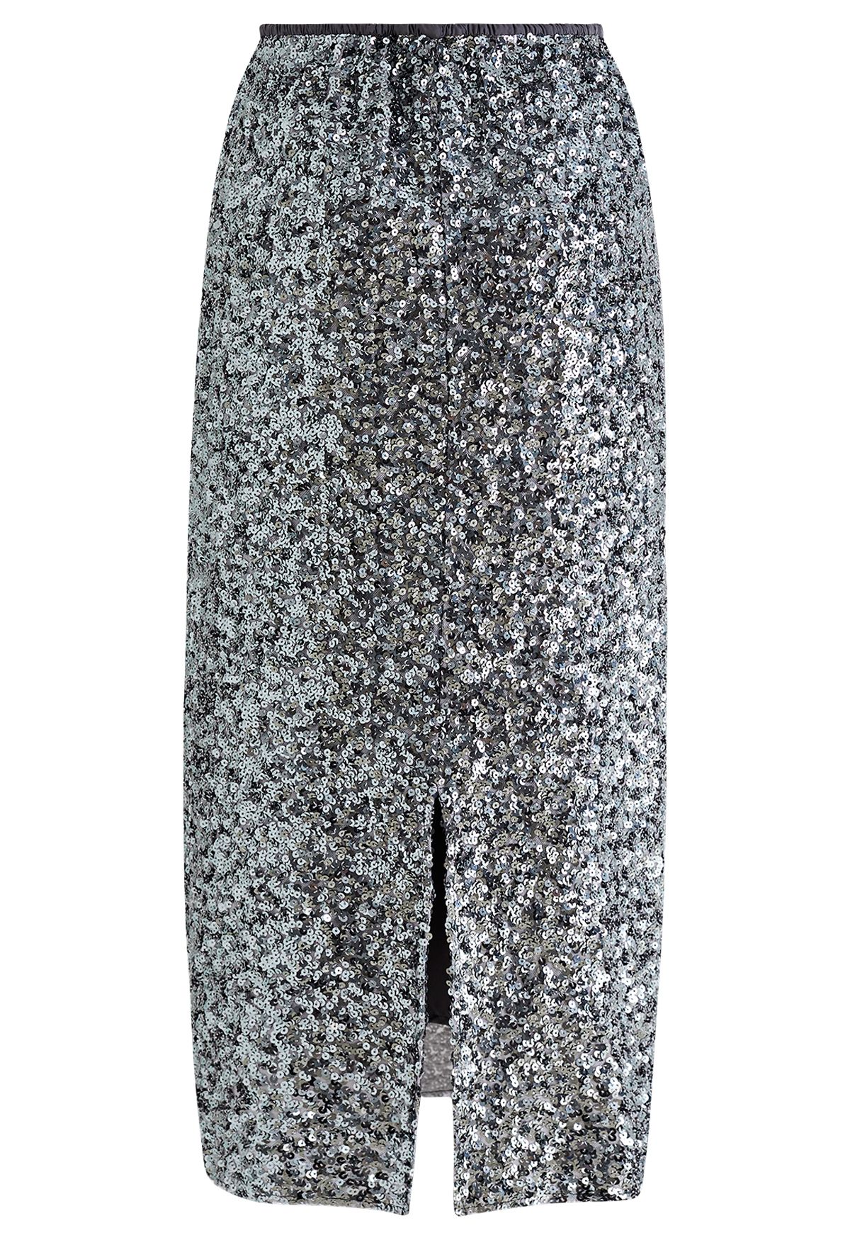 Iridescent Sequin Embellished Pencil Skirt in Silver
