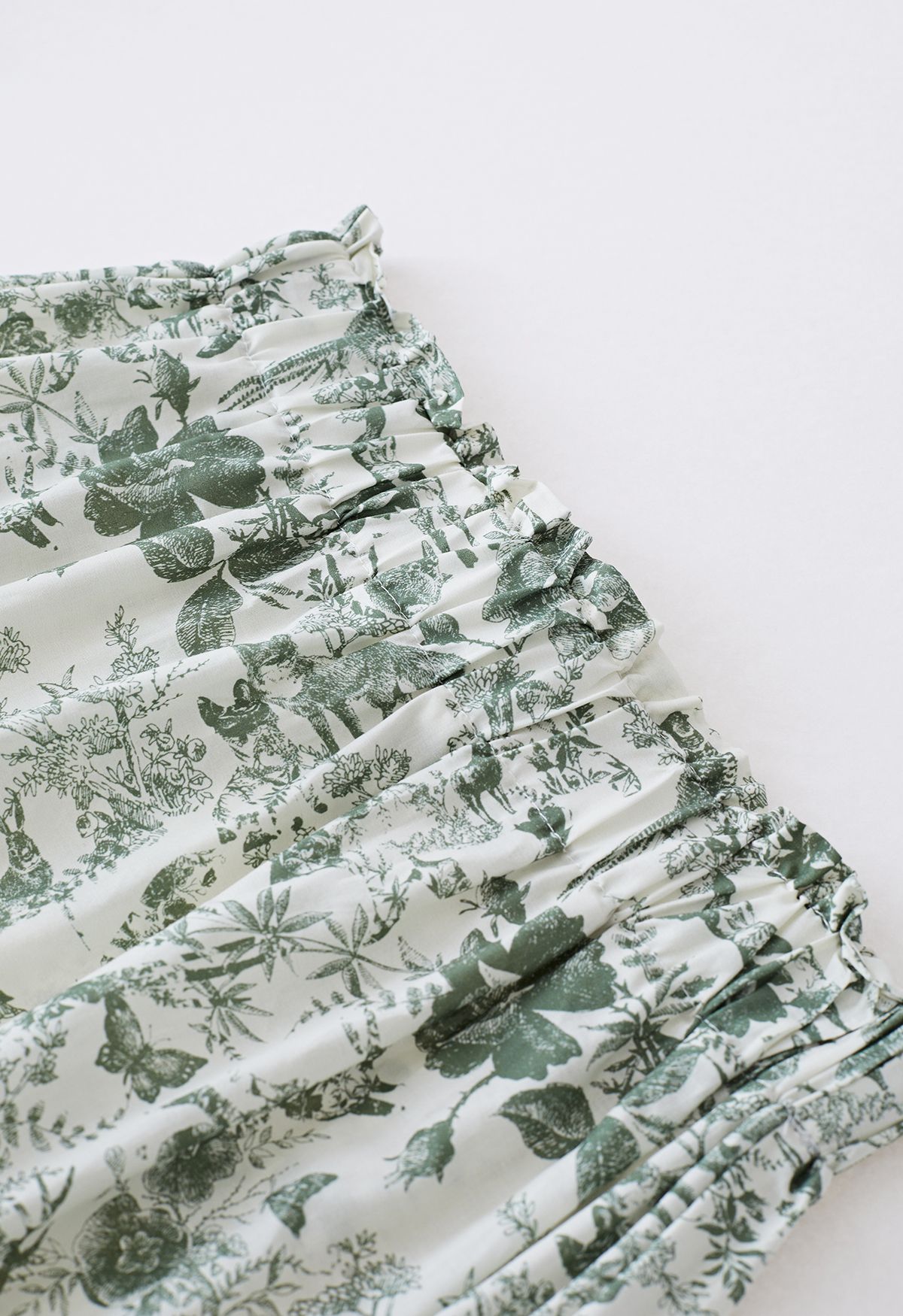 Spring Garden Printed Top and Maxi Skirt Set in Moss Green