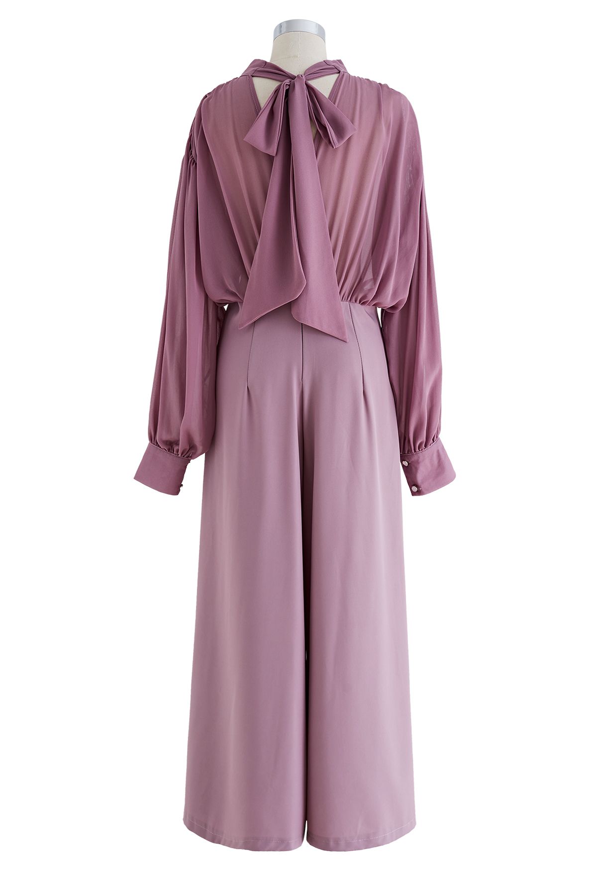 Sheer Spliced Wide-Leg Cropped Jumpsuit in Lilac