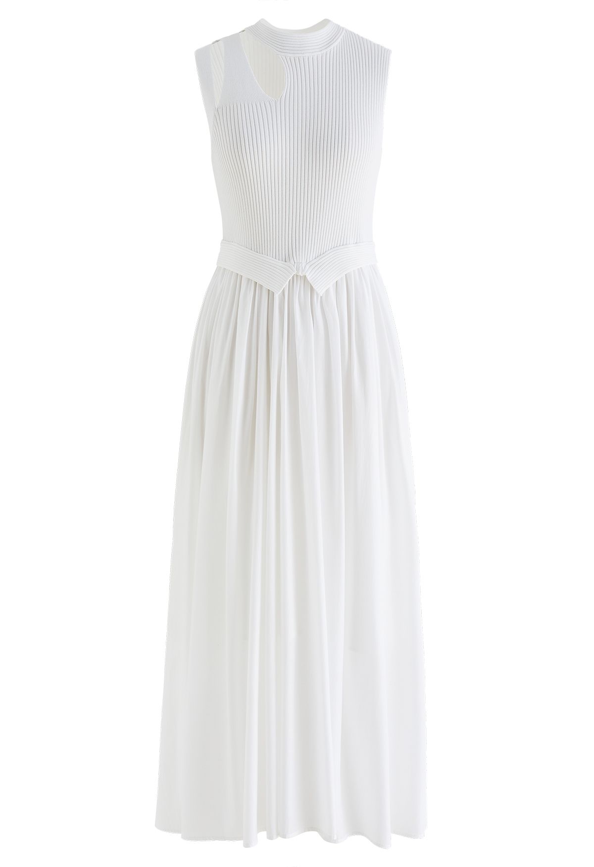 Cutout Neckline Knit Spliced Dress in White - Retro, Indie and Unique ...