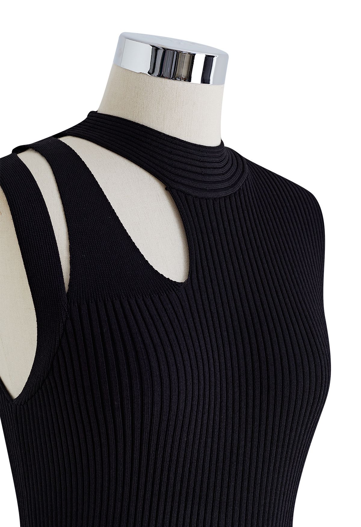 Cutout Neckline Knit Spliced Dress in Black