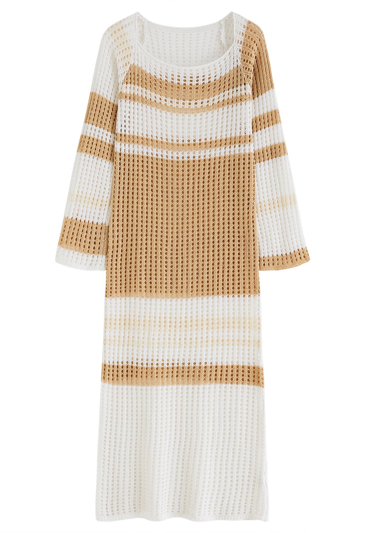 Light Tan Striped Hollow Out Knit Cover Up