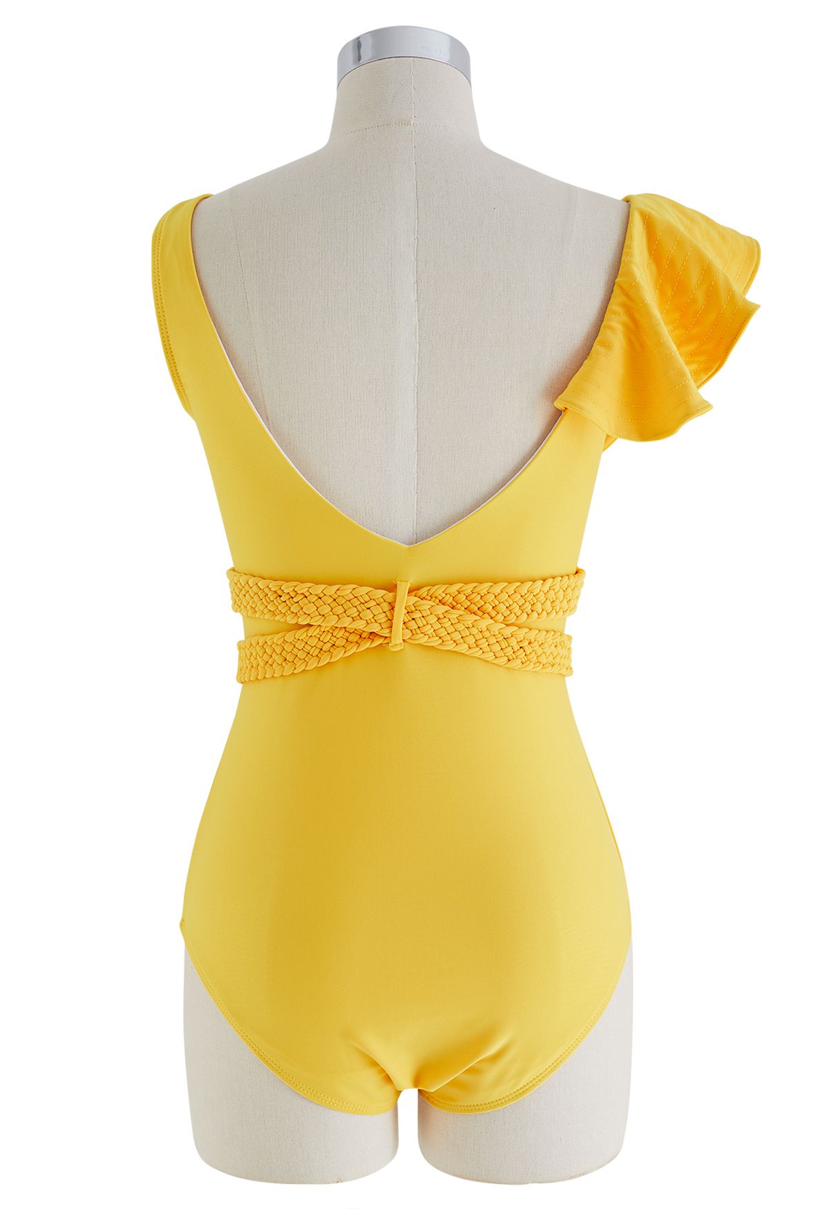 Braided Strap Ruffle Trim Swimsuit in Yellow