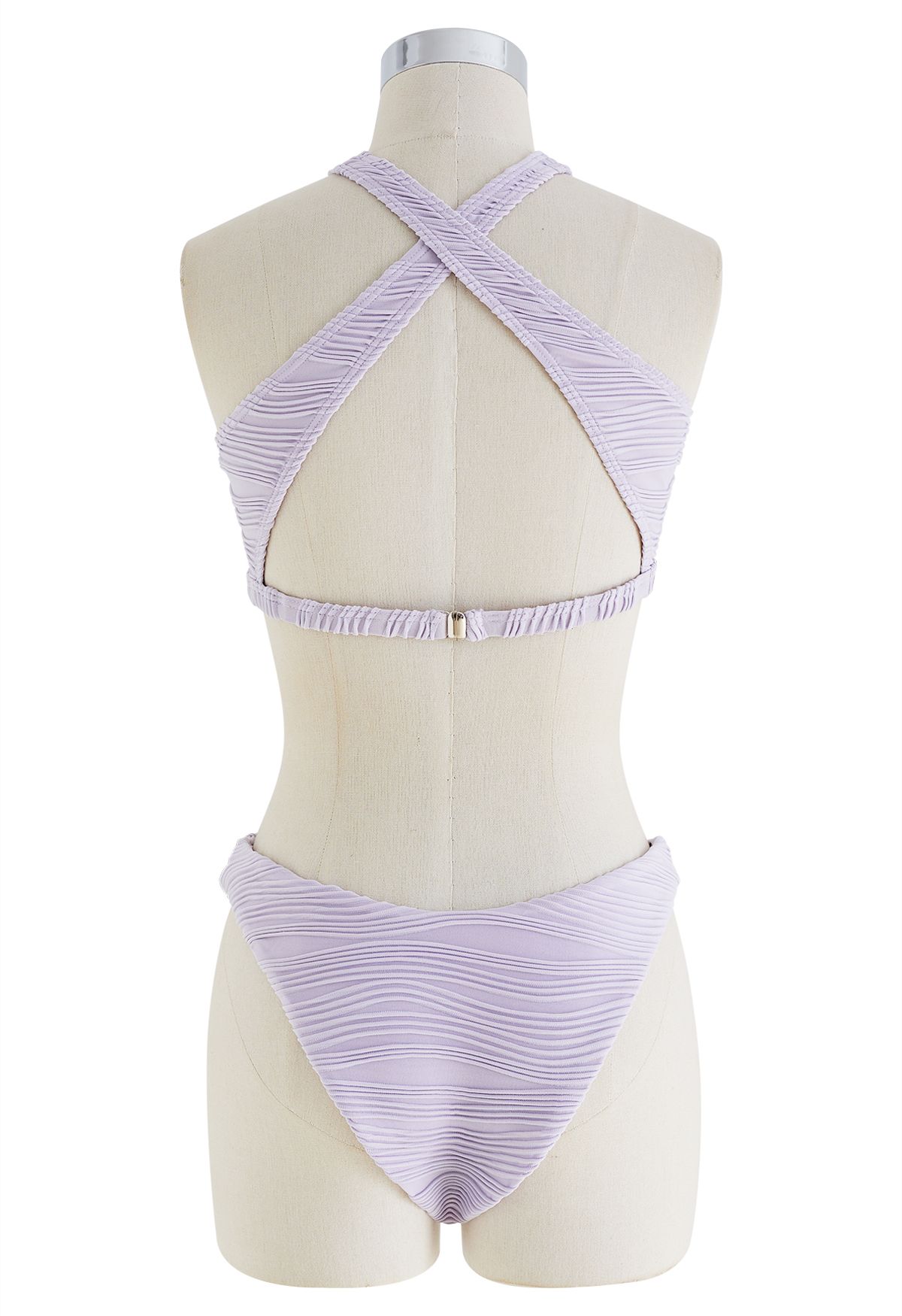 Seam Texture Crisscross Halter Bikini Set
