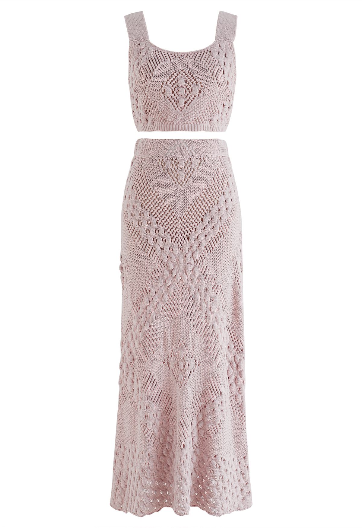 Embossed Pointelle Knit Tank Top and Skirt Set in Dusty Pink