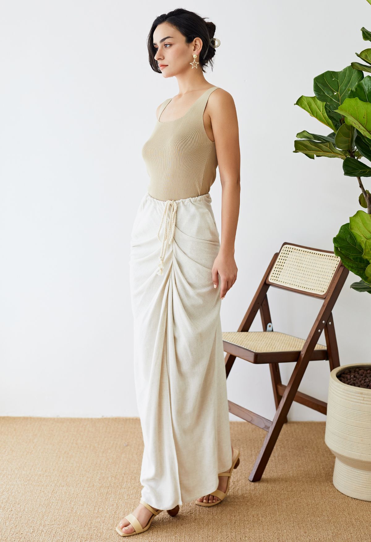 Breathable Linen Drape Maxi Skirt in Linen - Retro, Indie and Unique Fashion