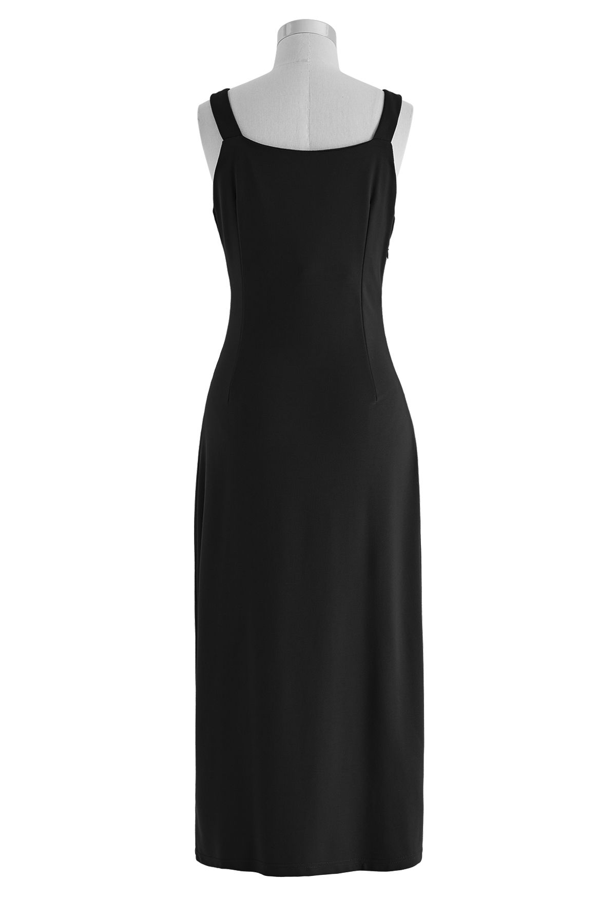 Side Ruched Slit Tank Midi Dress in Black - Retro, Indie and Unique Fashion