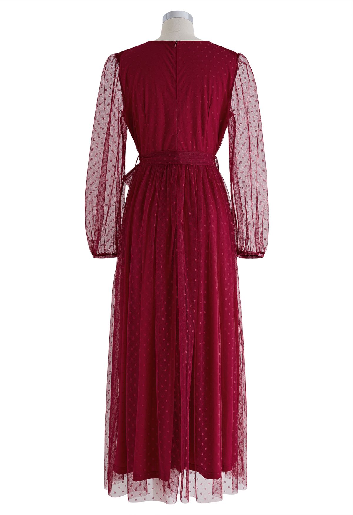 Lovely Dotted Mesh Maxi Dress in Red