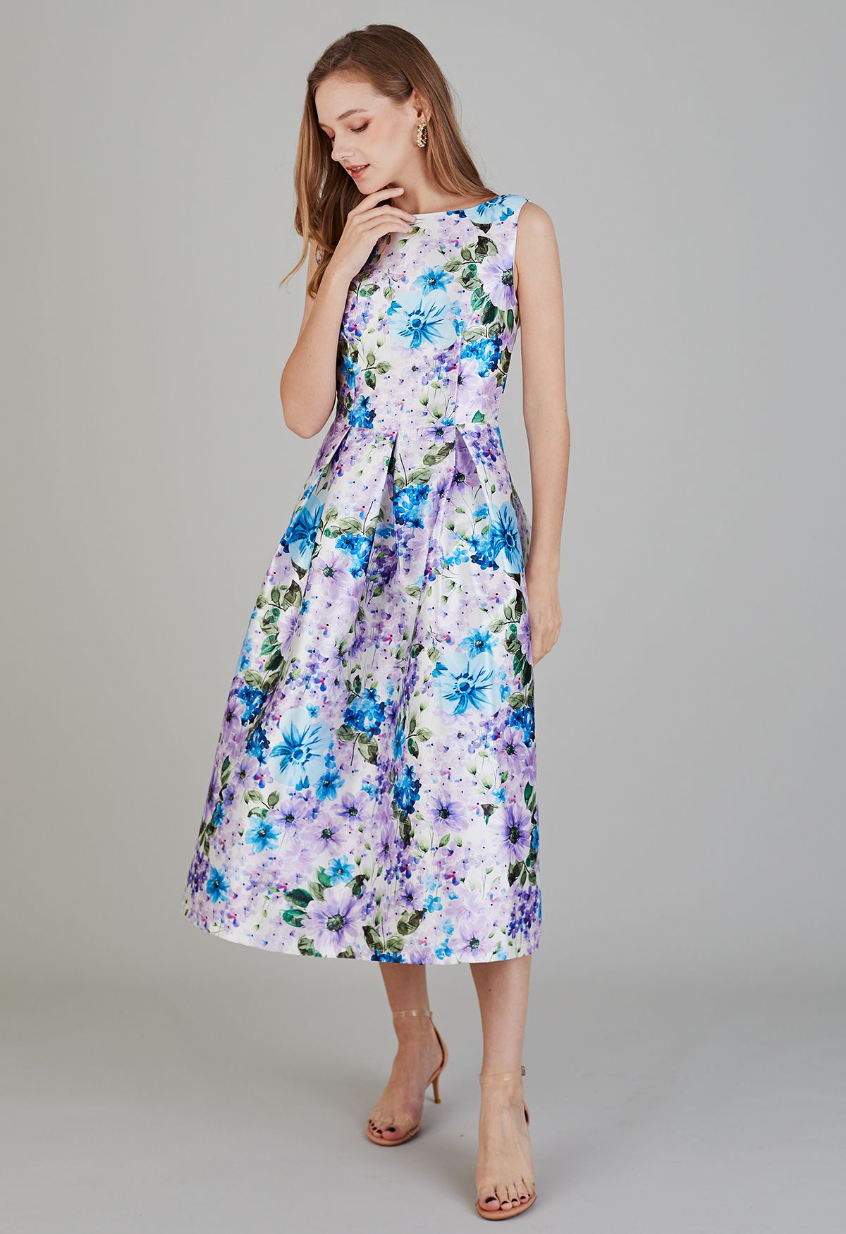 Flowery Scenery Sleeveless Midi Dress - Retro, Indie and Unique Fashion