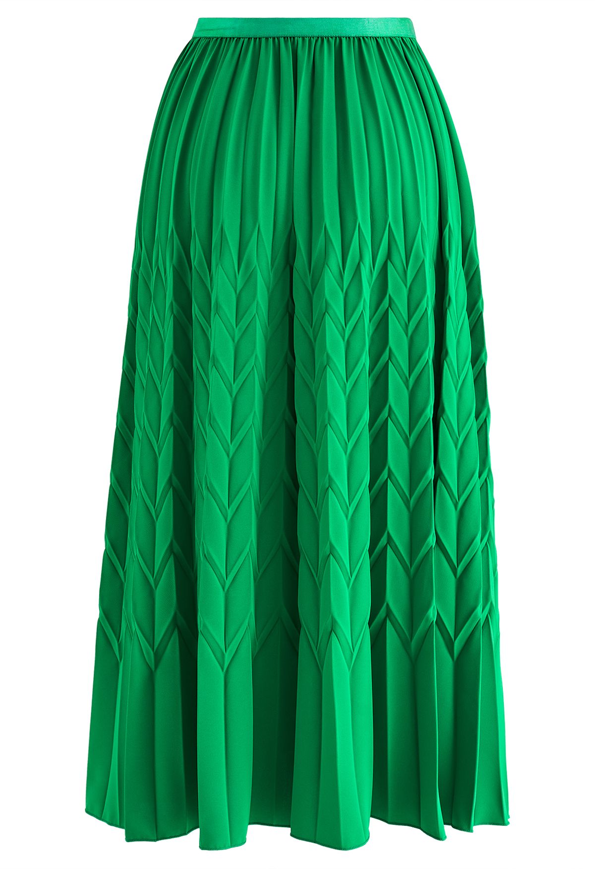 Zigzag Embossed Pleated Midi Skirt in Green - Retro, Indie and Unique ...