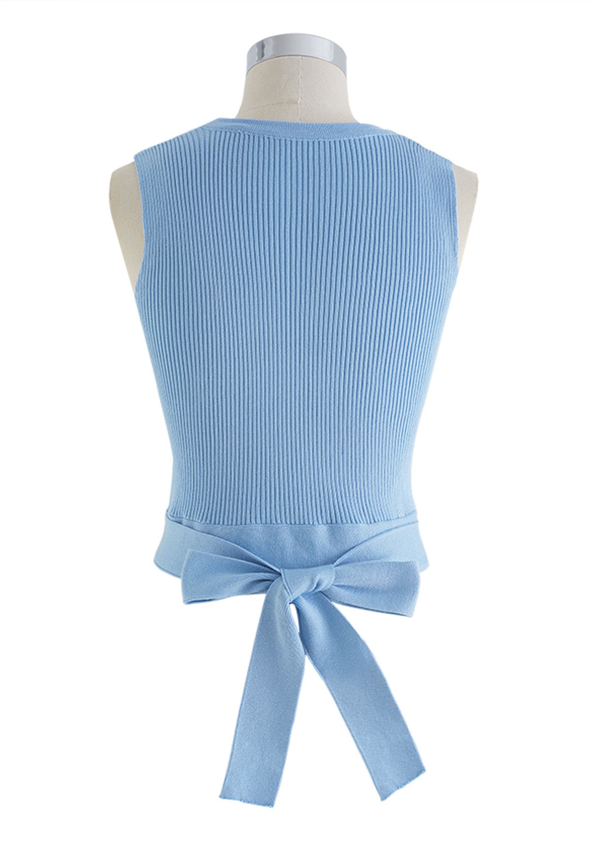 Tie Waist Knit Tank Top in Blue