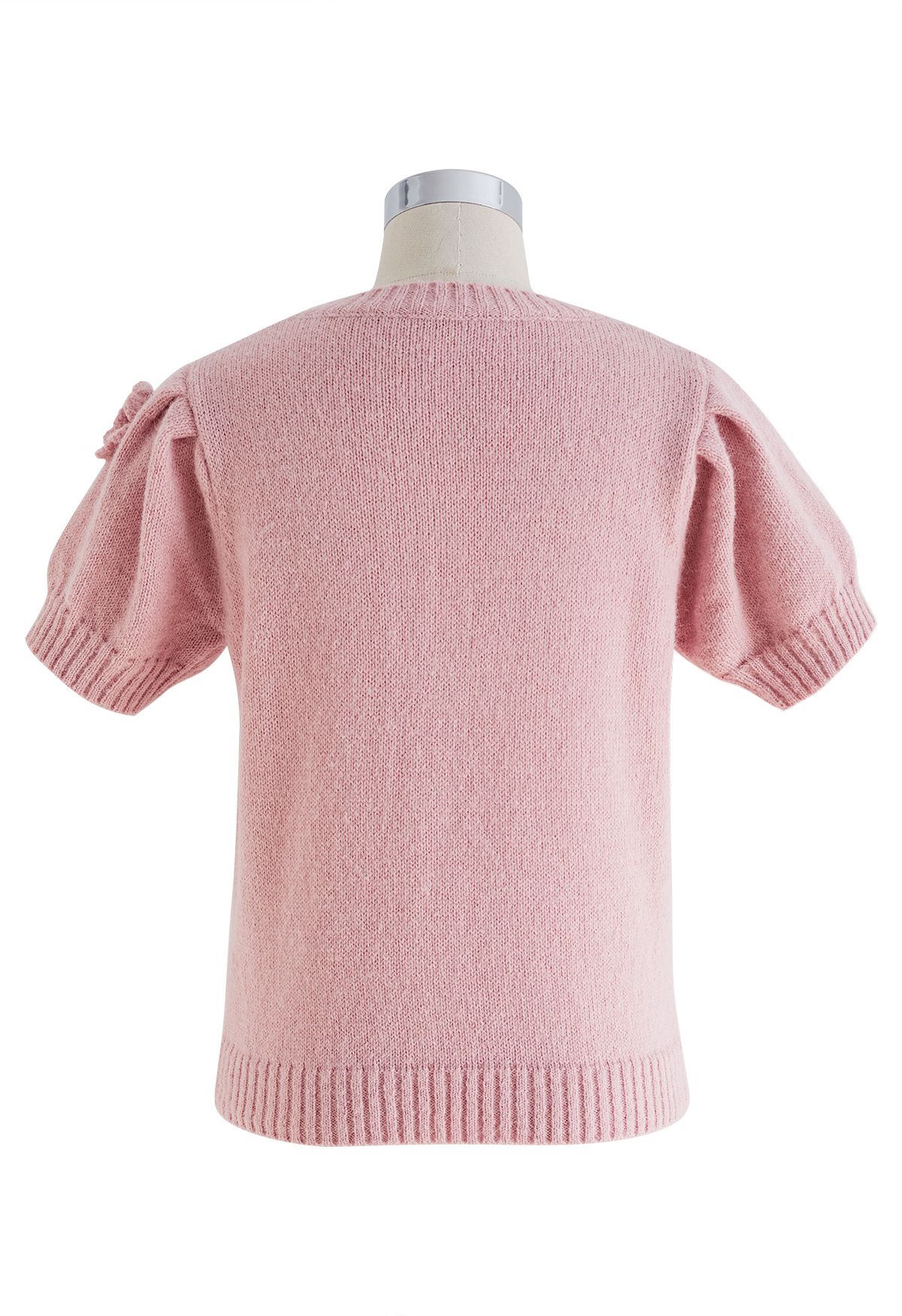 Crochet Flowers Trim Knit Top in Pink